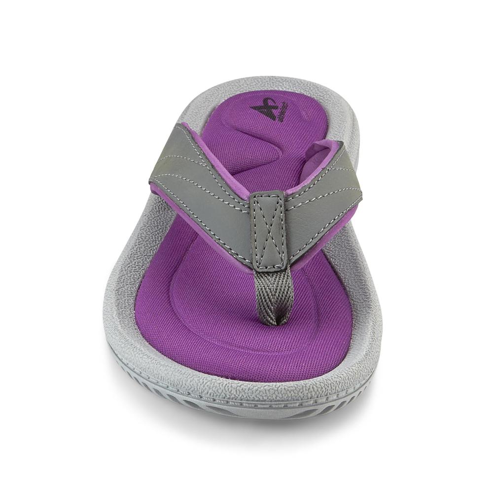 Athletech Women's Purple/Gray Memory Foam Flip-Flop Sandal