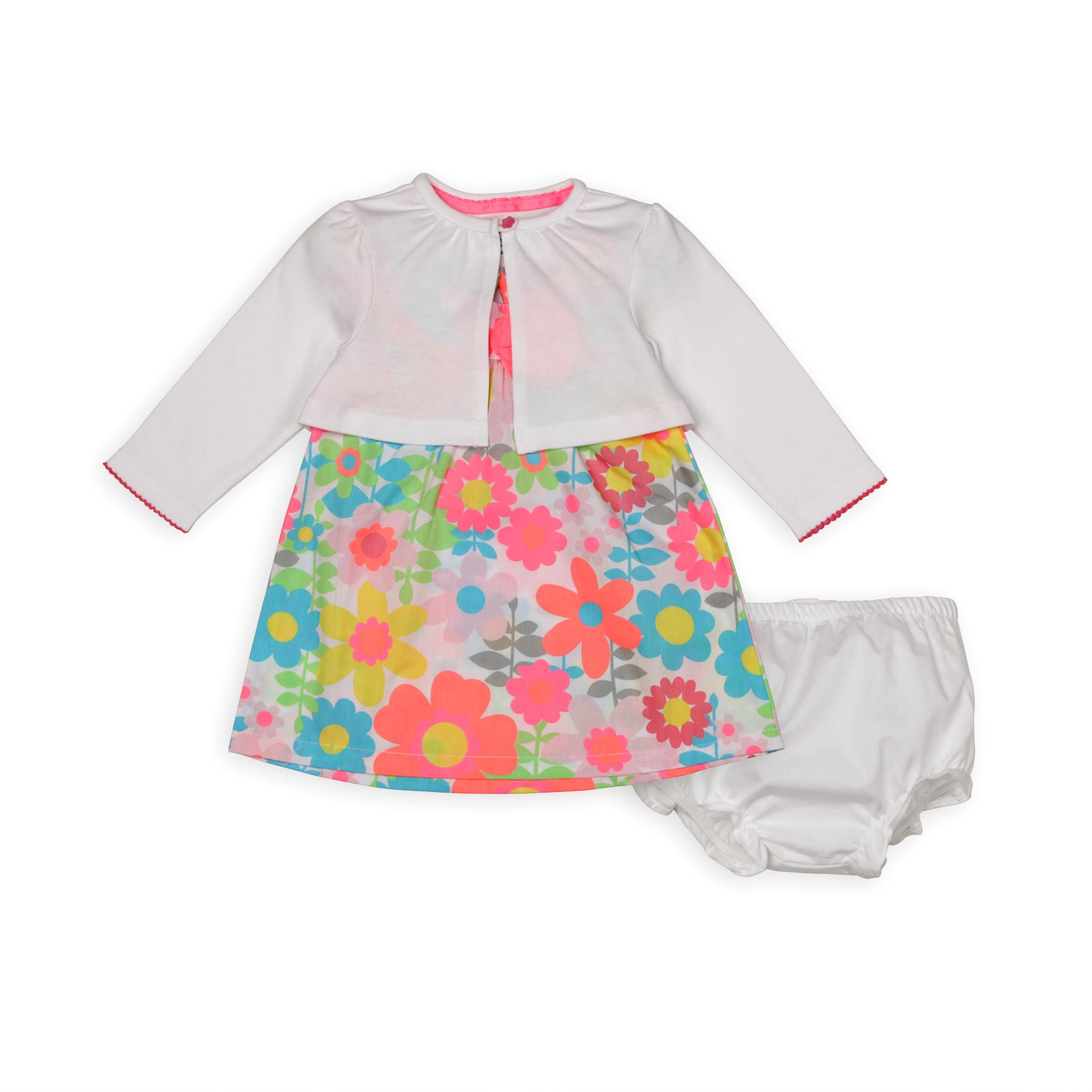 Small Wonders Newborn Girl's Dress  Shrug & Diaper Cover - Floral