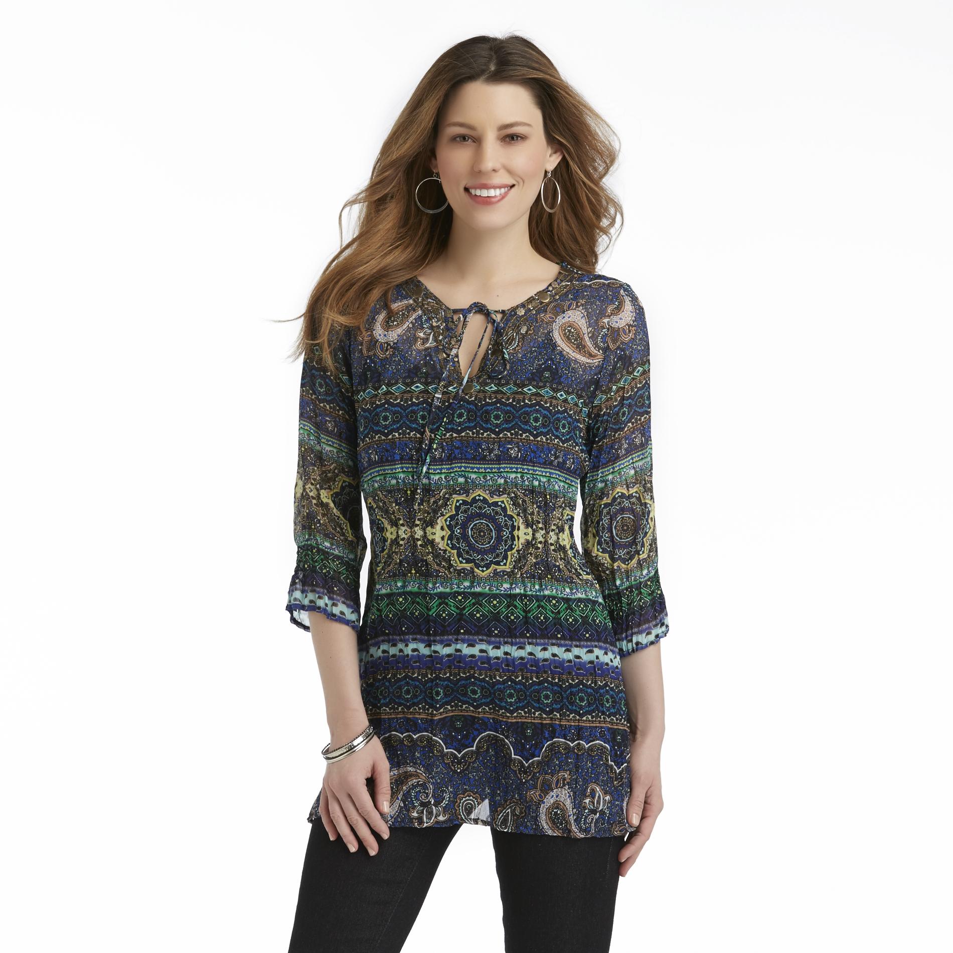 Canyon River Blues Women's Embellished Peasant Top - Paisley