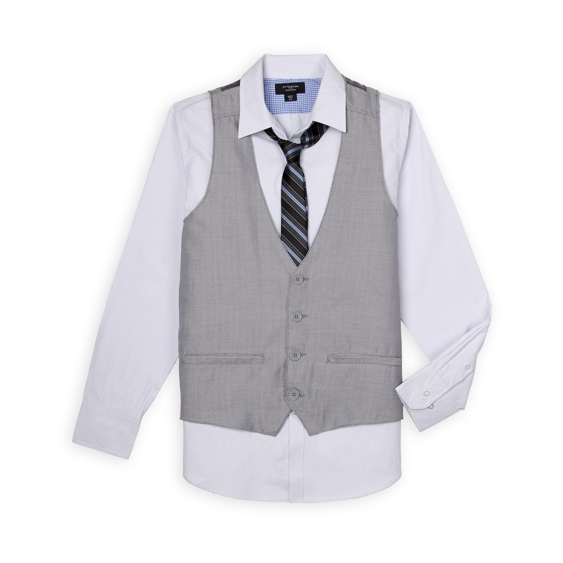Attention Men's Dress Shirt  Vest  & Necktie - Striped