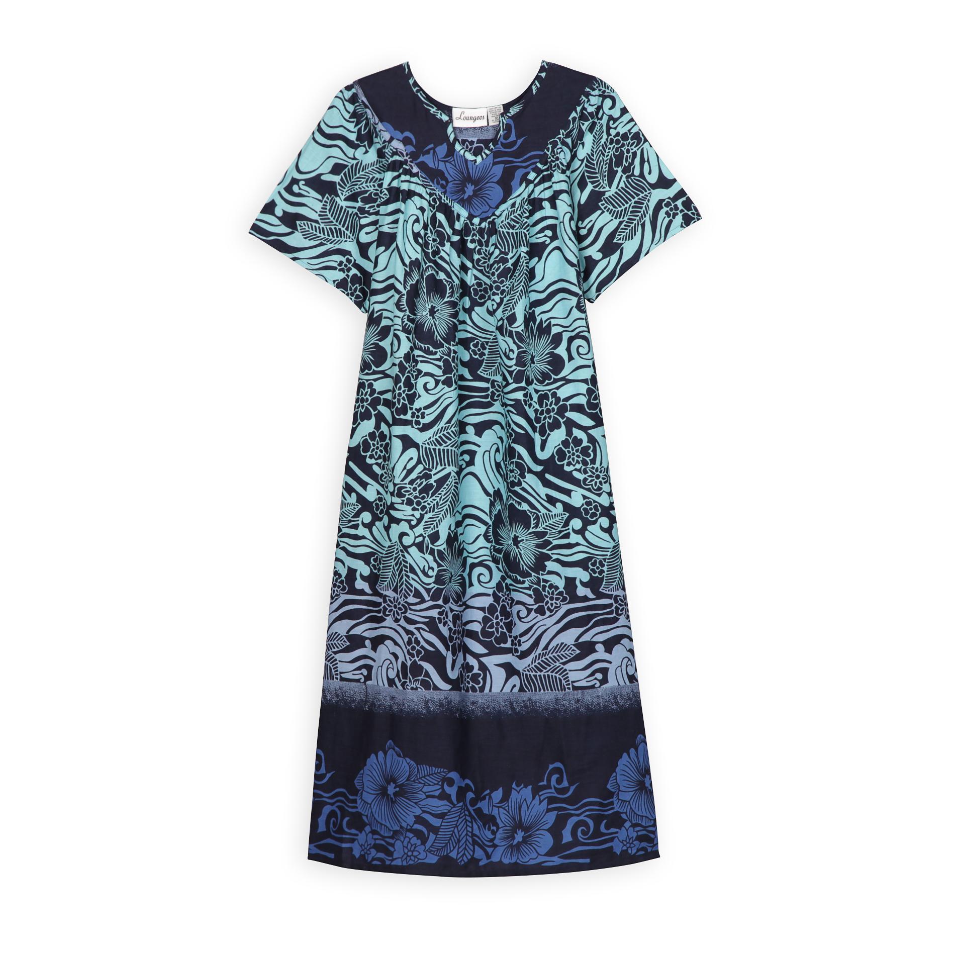 Loungees Women's Caftan Nightgown - Floral & Zebra Print
