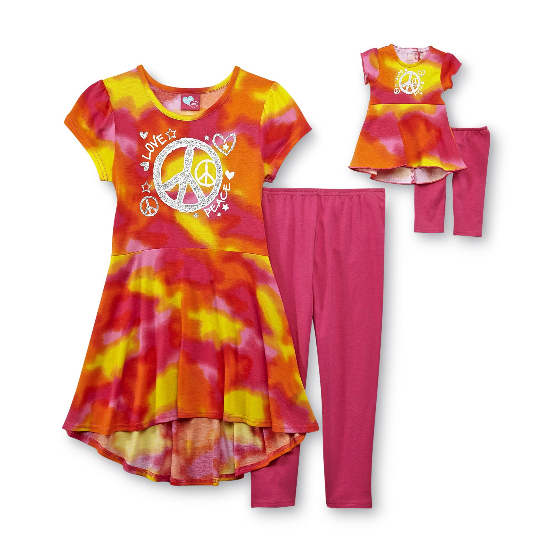 What A Doll Girl's Tunic  Leggings & Doll Outfit - Tie-Dye