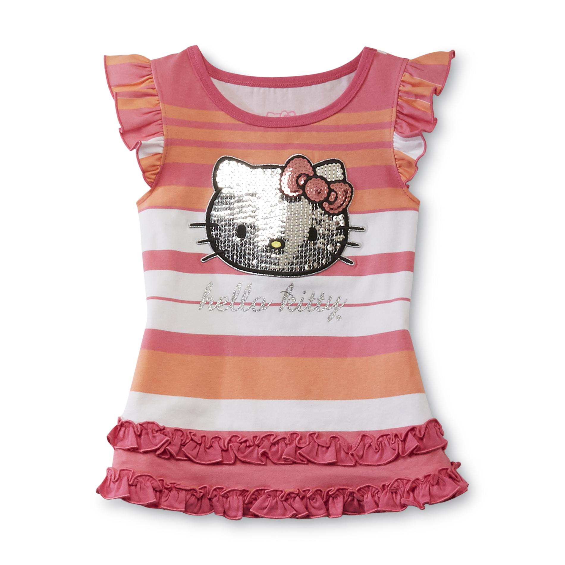 Hello Kitty Girl's Sequined Cap Sleeve Top - Striped