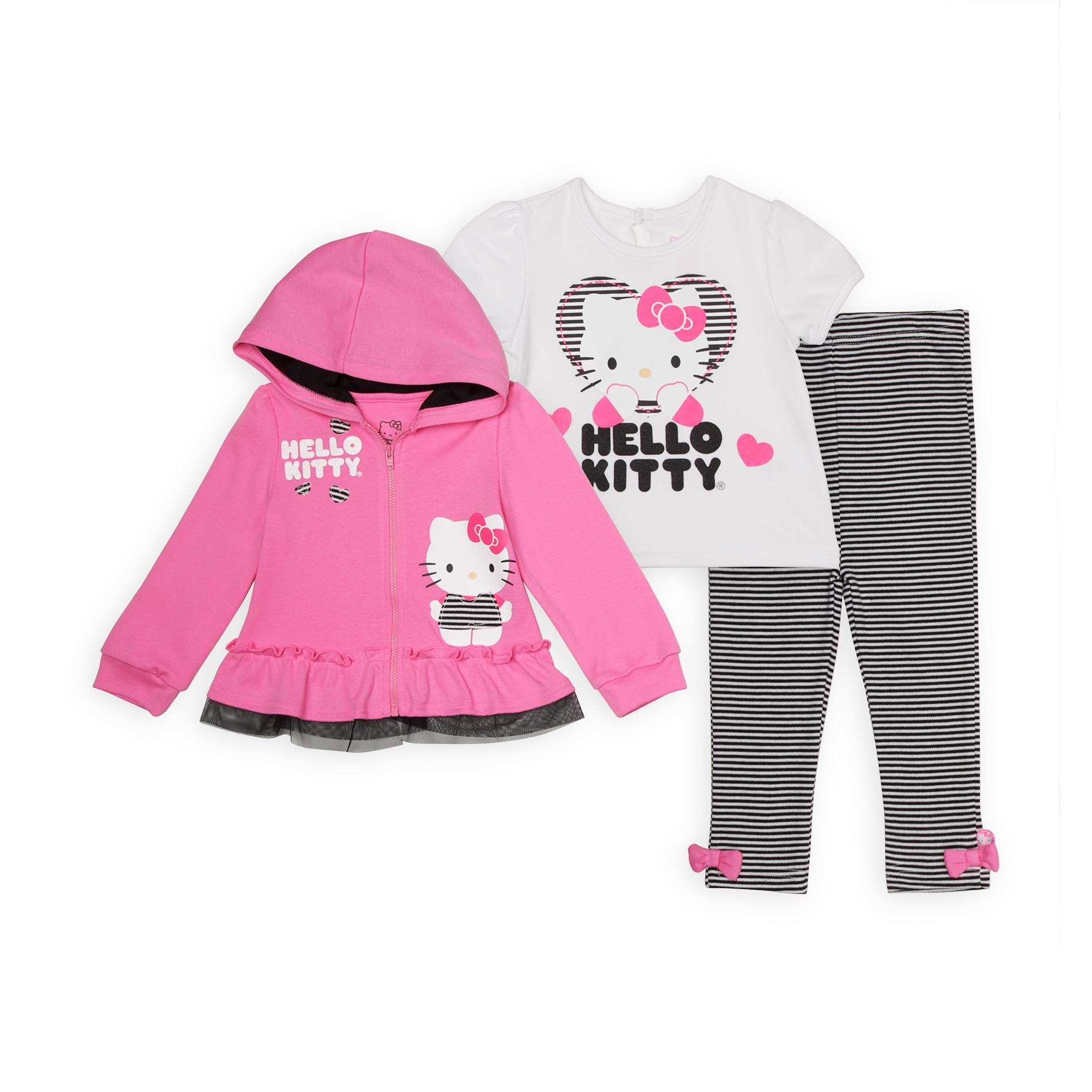 Hello Kitty Toddler Girl's Hoodie  T-Shirt & Pants Set