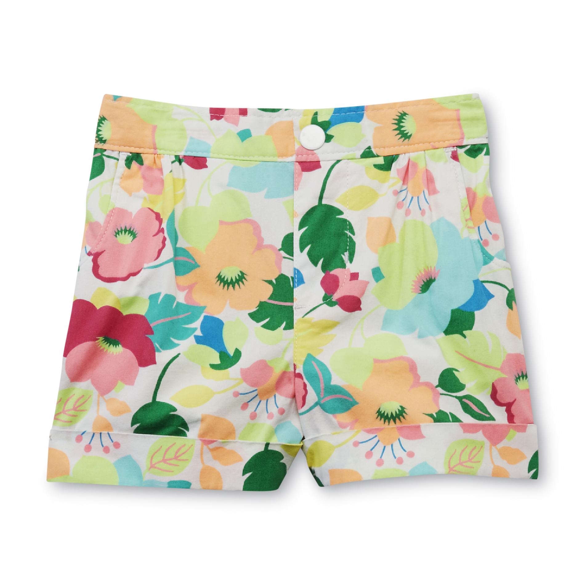 Toughskins Infant and Toddler Girl's Cuffed Poplin Shorts - Floral