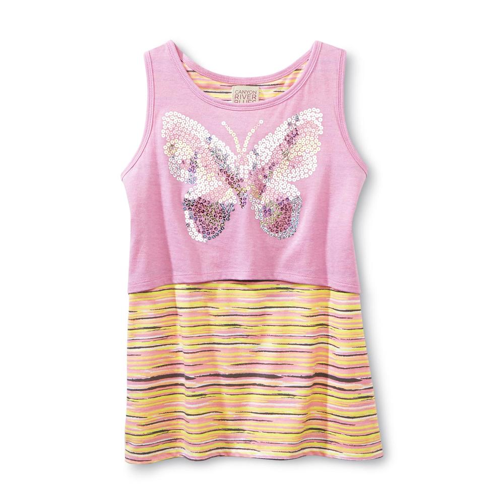 Canyon River Blues Girl's Layered-Look Neon Dazzle Crop Top - Butterfly