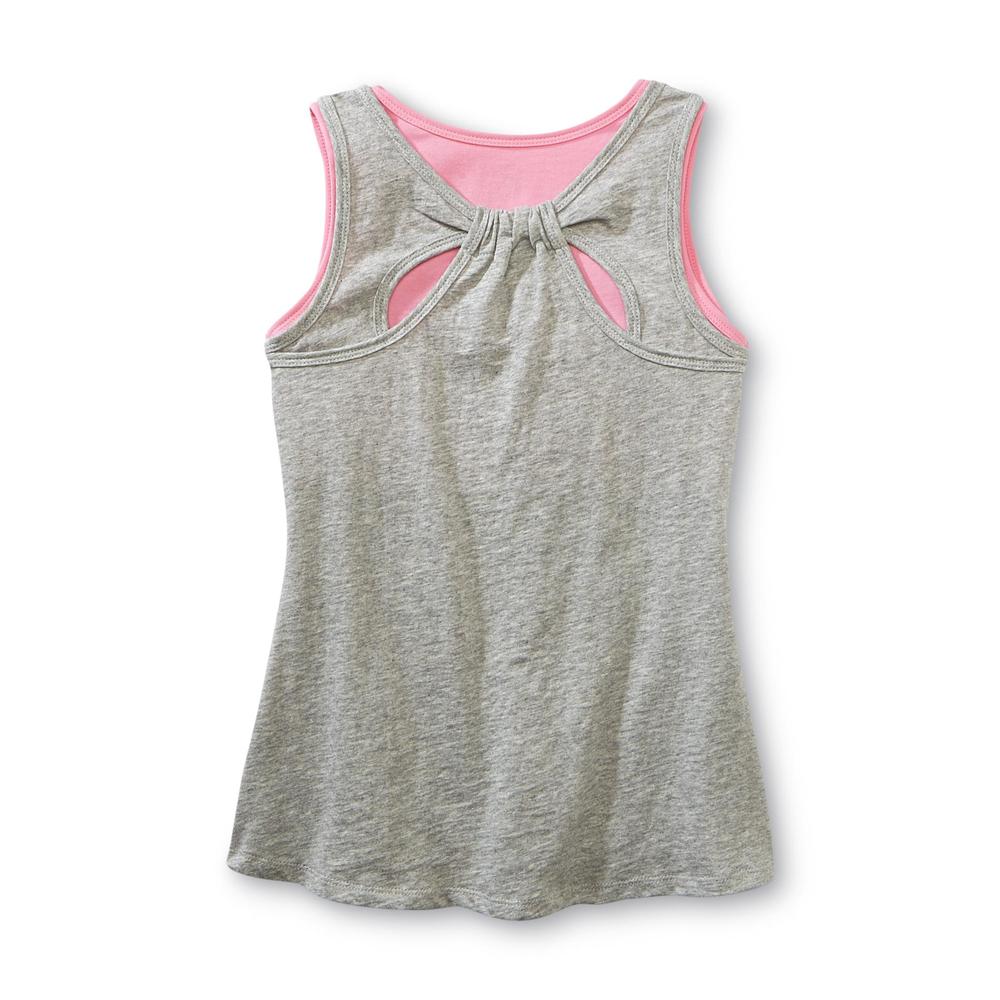 Canyon River Blues Girl's Layered-Look Shimmer Tank Top - Floral Heart