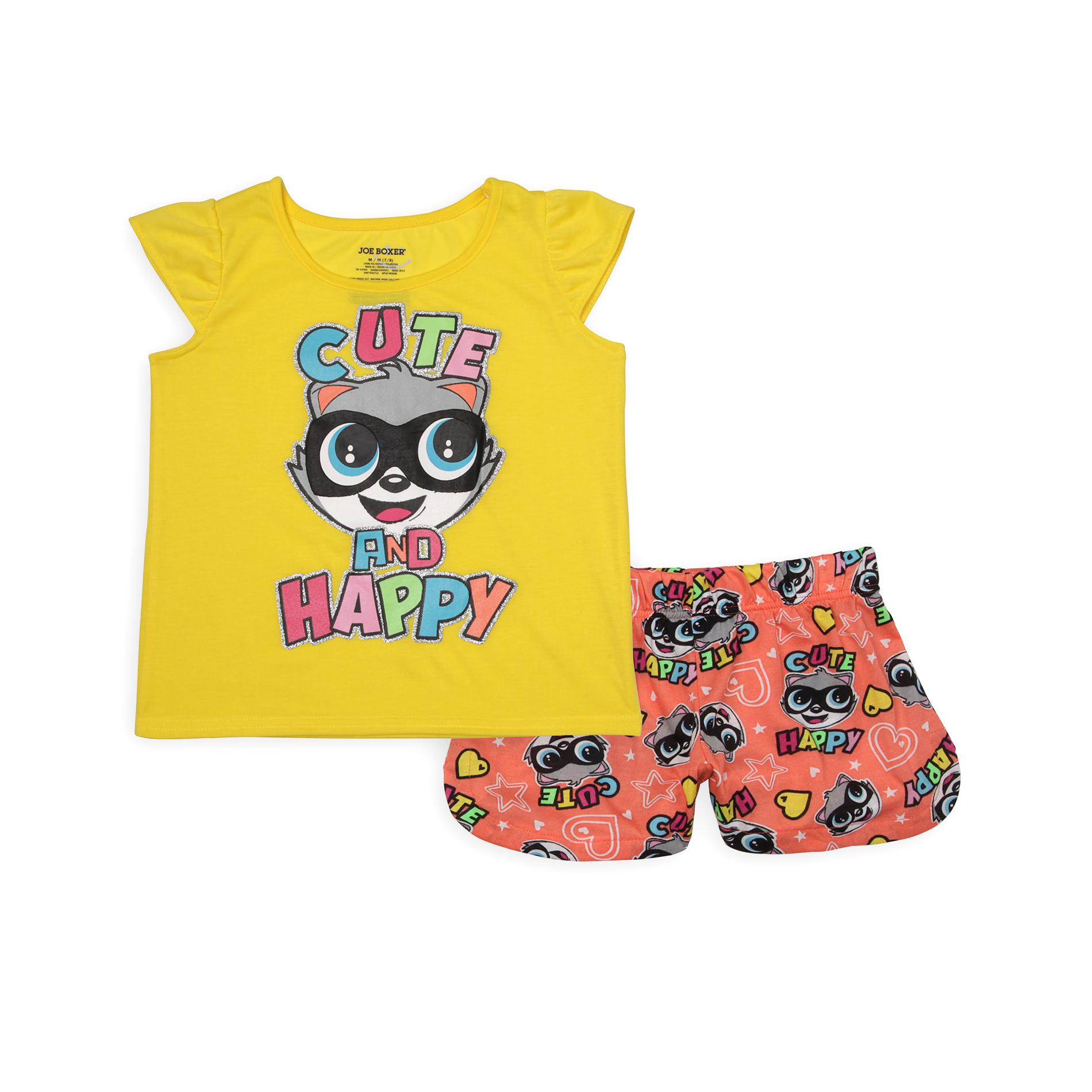 Joe Boxer Girl's Pajama Top & Shorts - Cute and Happy