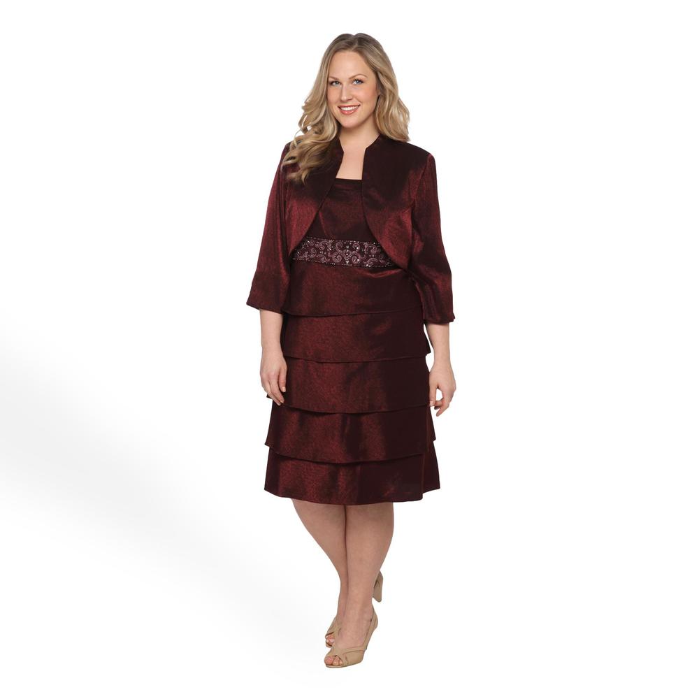 Kathy Roberts Women's Plus Tiered Dress & Jacket - Embroidered