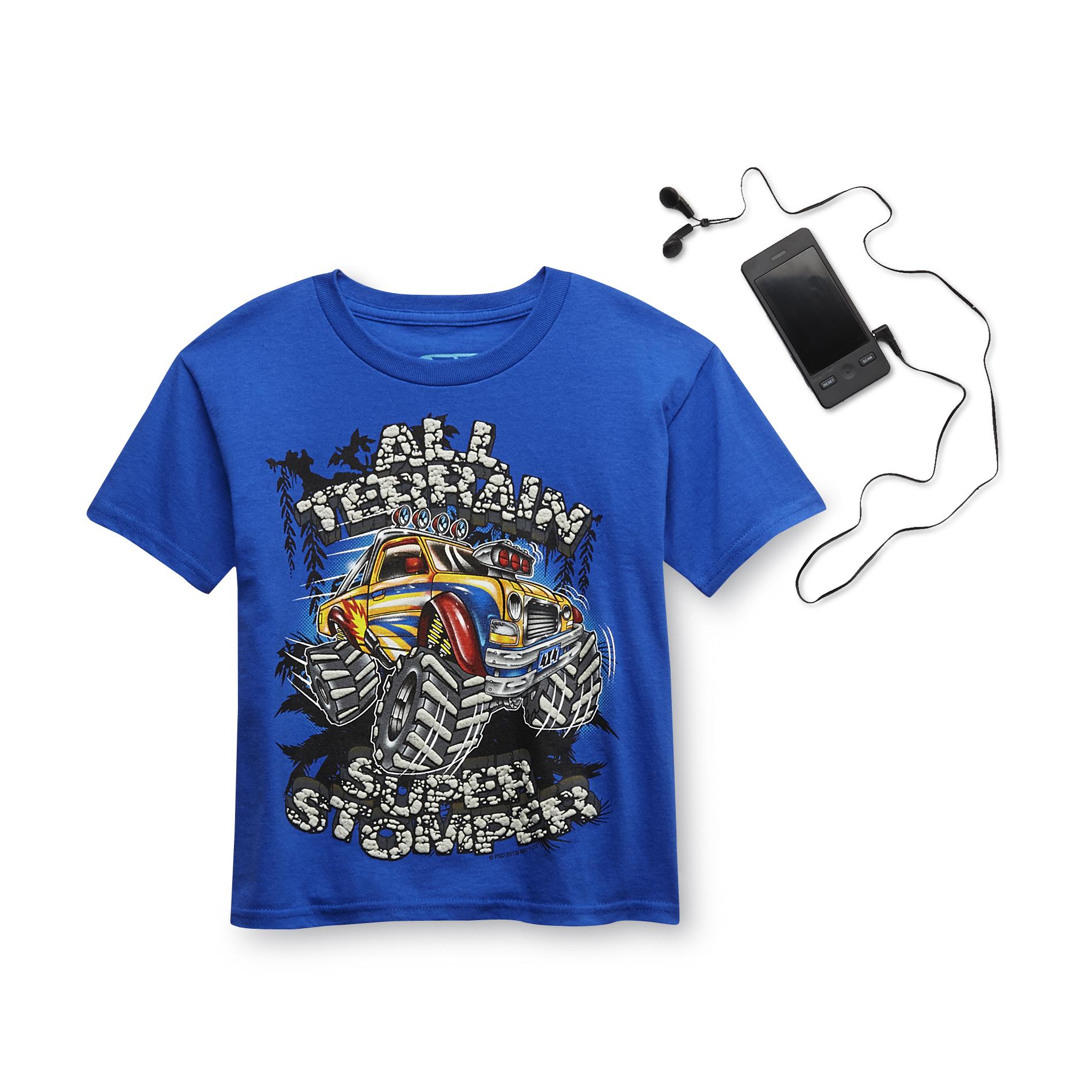 Rudeboyz Boy's Graphic T-Shirt, Radio & Ear Buds - Monster Truck
