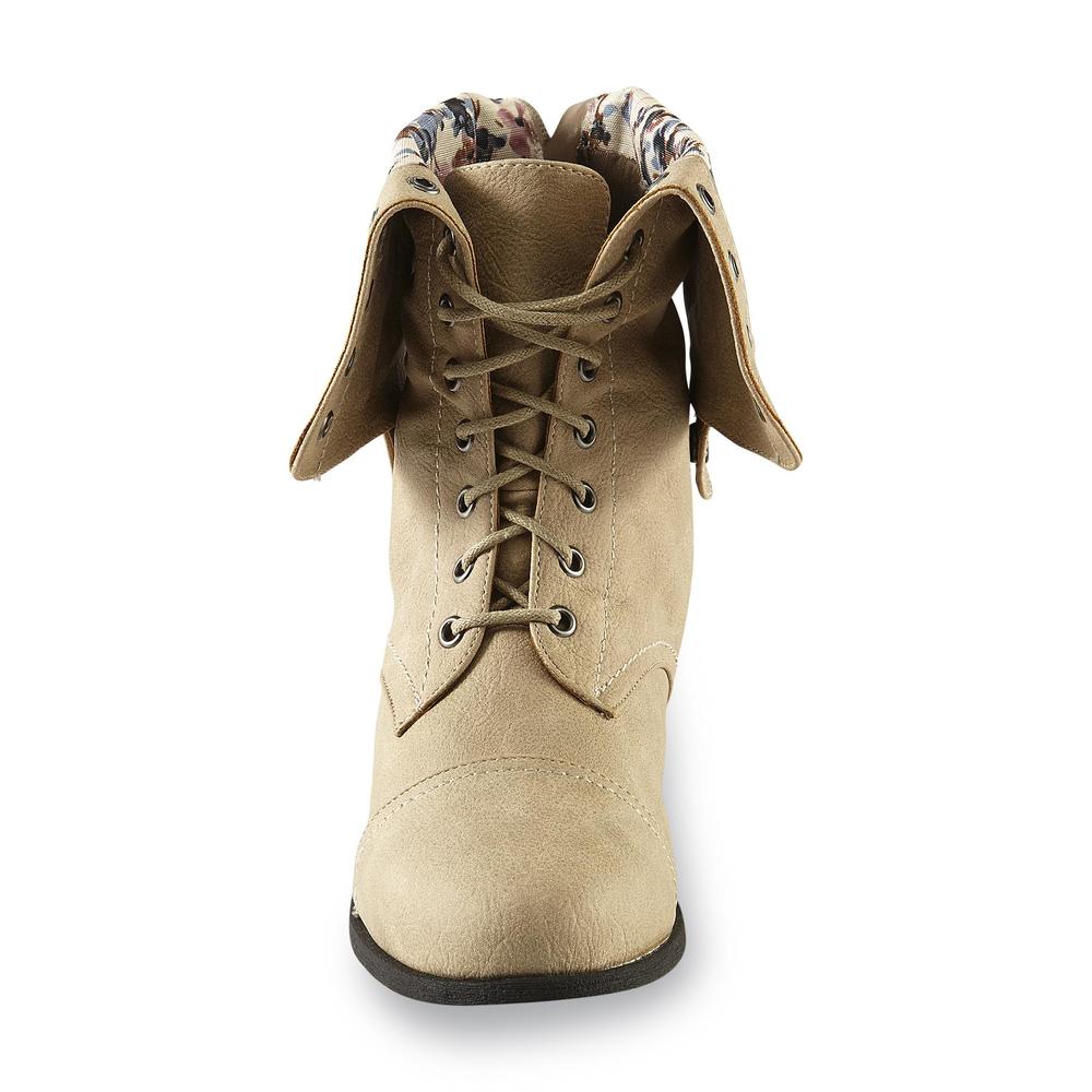 Twisted Women's Combat Tan/Floral Wide Width Fold-Over Boot