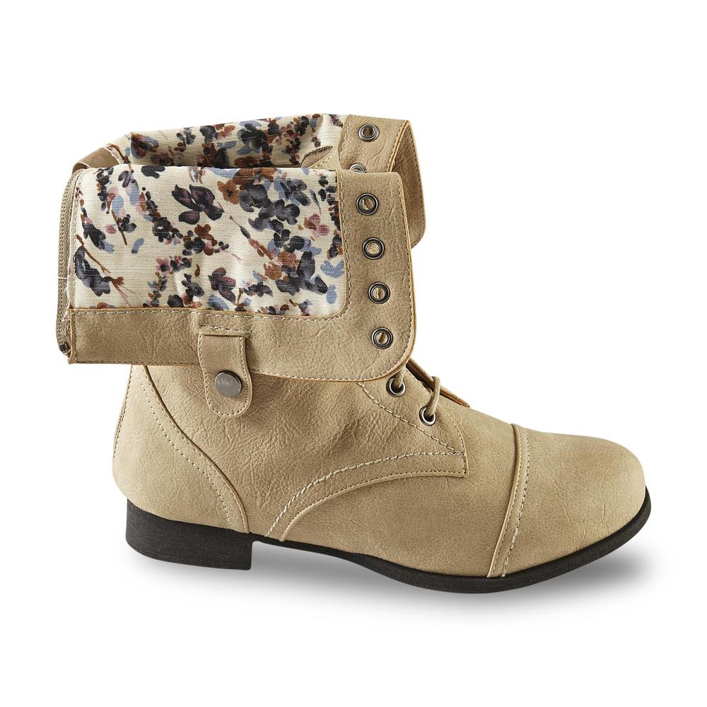 Twisted Women's Combat Tan/Floral Wide Width Fold-Over Boot