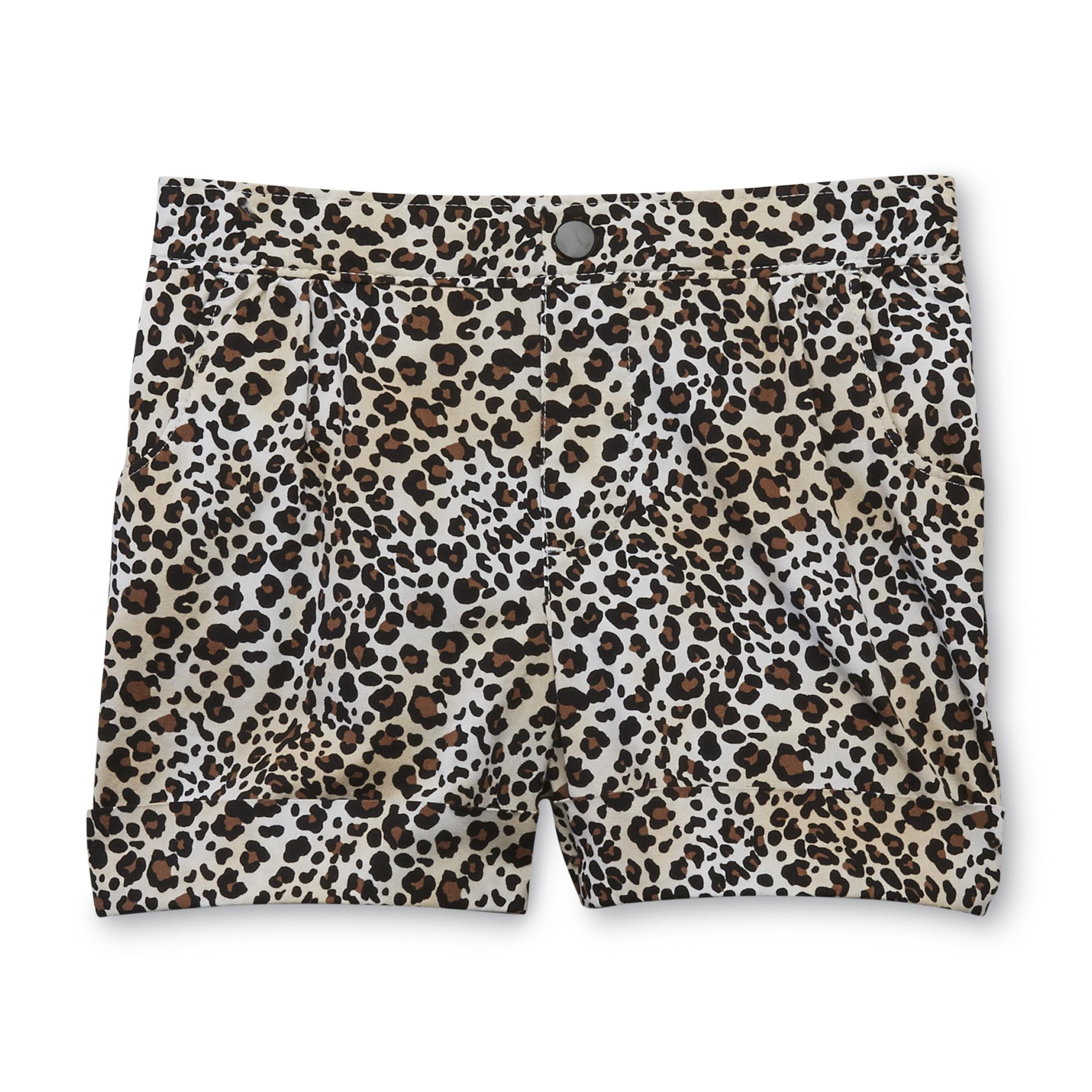 Toughskins Girl's Cuffed Poplin Shorts - Leopard Print