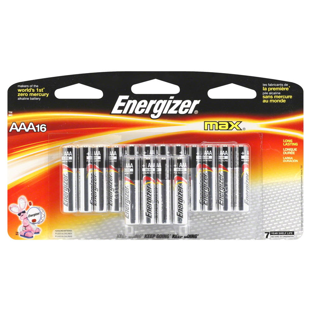 Energizer 10811 Batteries, Alkaline, AAA, 16 ct