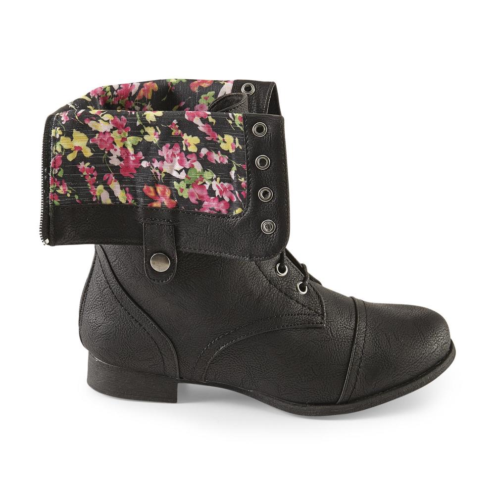 Twisted Women's Combat Black/Floral Wide Width Fold-Over Boot