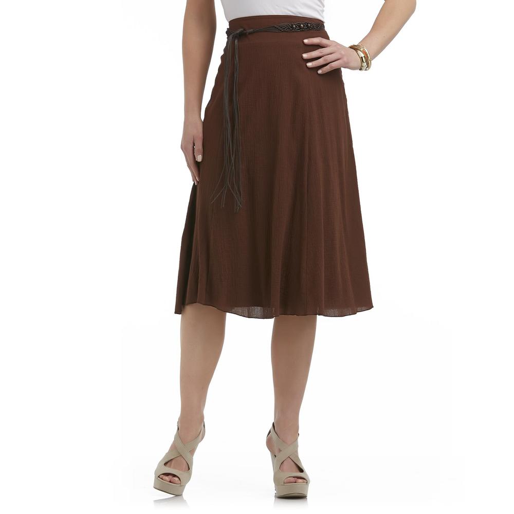 Laura Scott Women's Crinkle Gauze Skirt & Macrame Belt