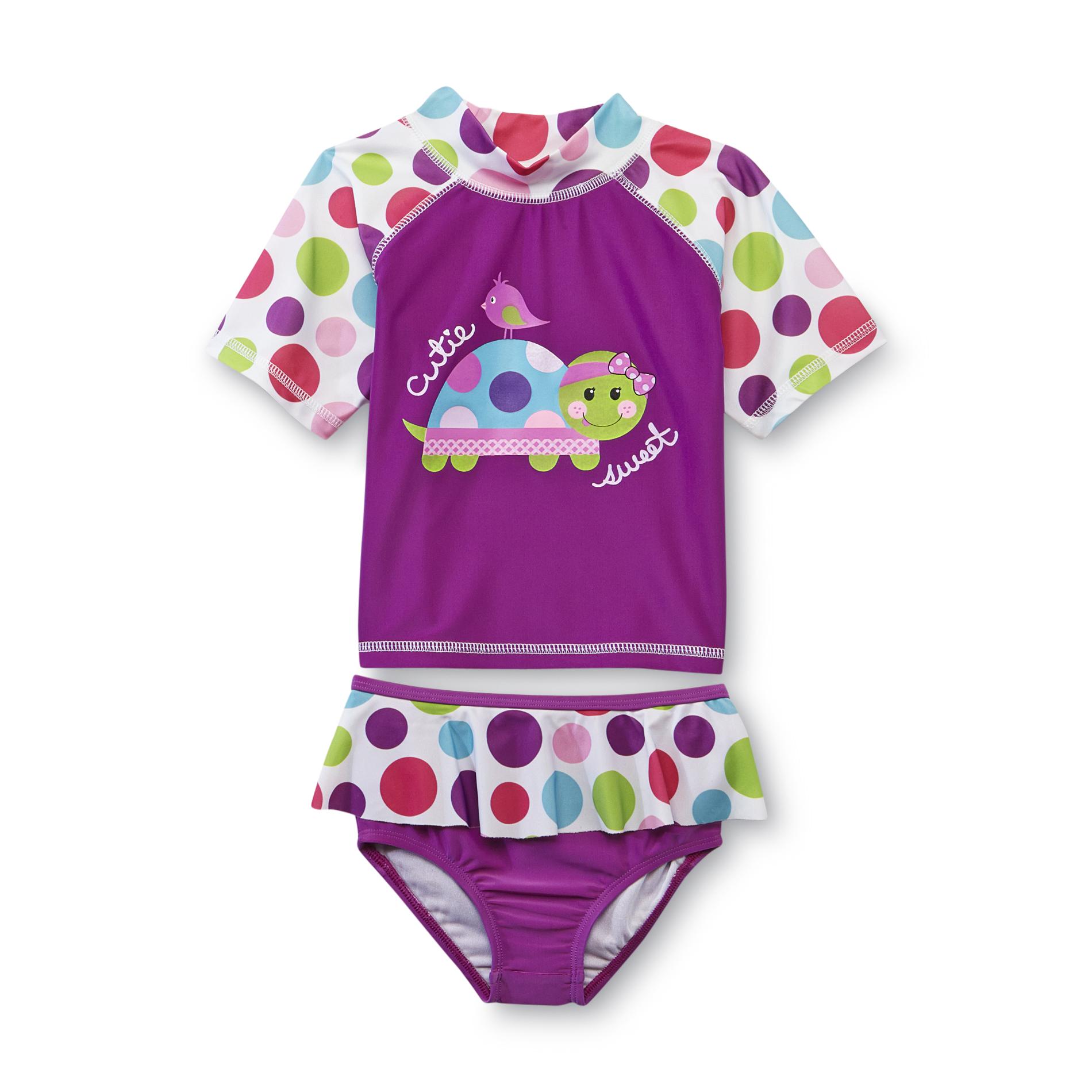 Joe Boxer Infant & Toddler Girl's Rash Guard & Bikini Bottoms - Turtle & Polka Dots