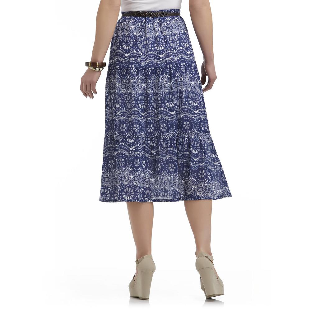 Laura Scott Women's 3-Tier Skirt & Belt - Batik Floral