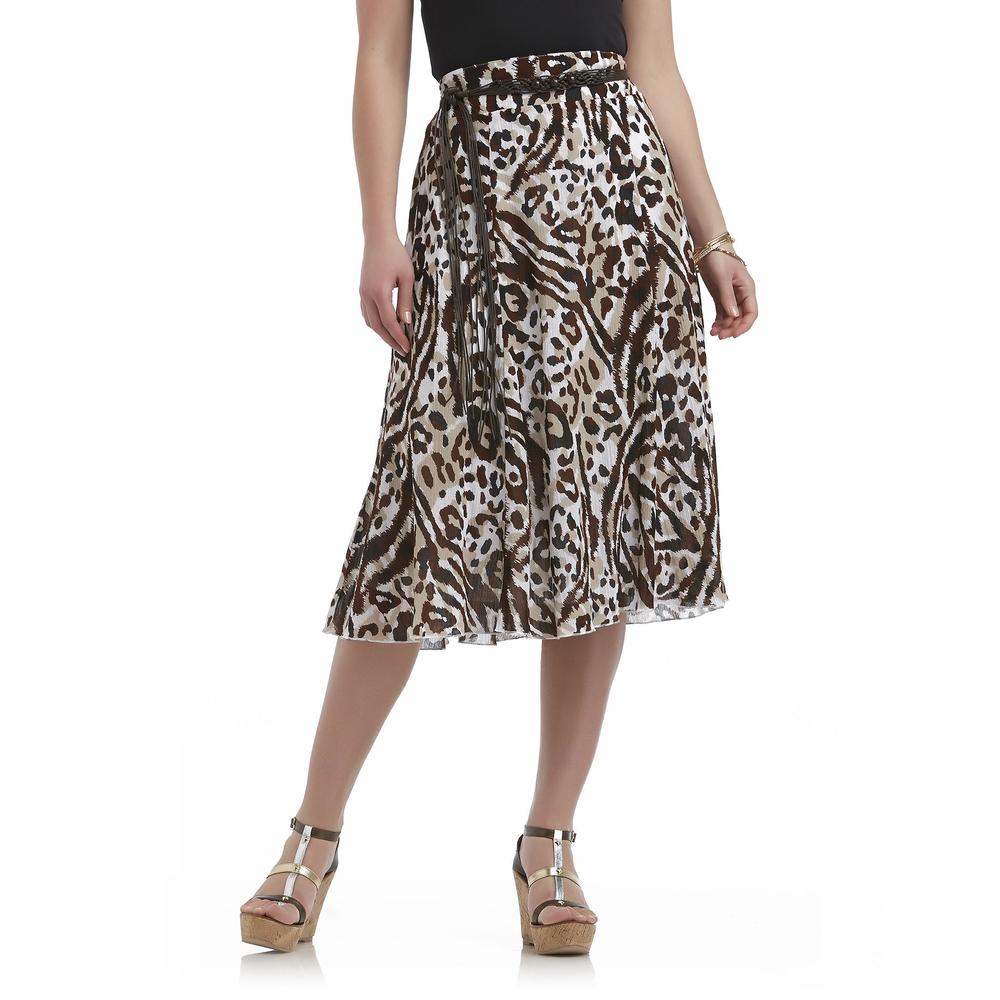 Laura Scott Women's Crinkle Gauze Skirt & Macrame Belt - Animal Print
