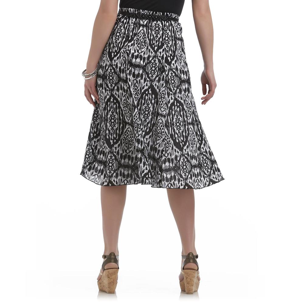 Laura Scott Women's Crinkle Gauze Skirt & Macrame Belt - Tribal Print