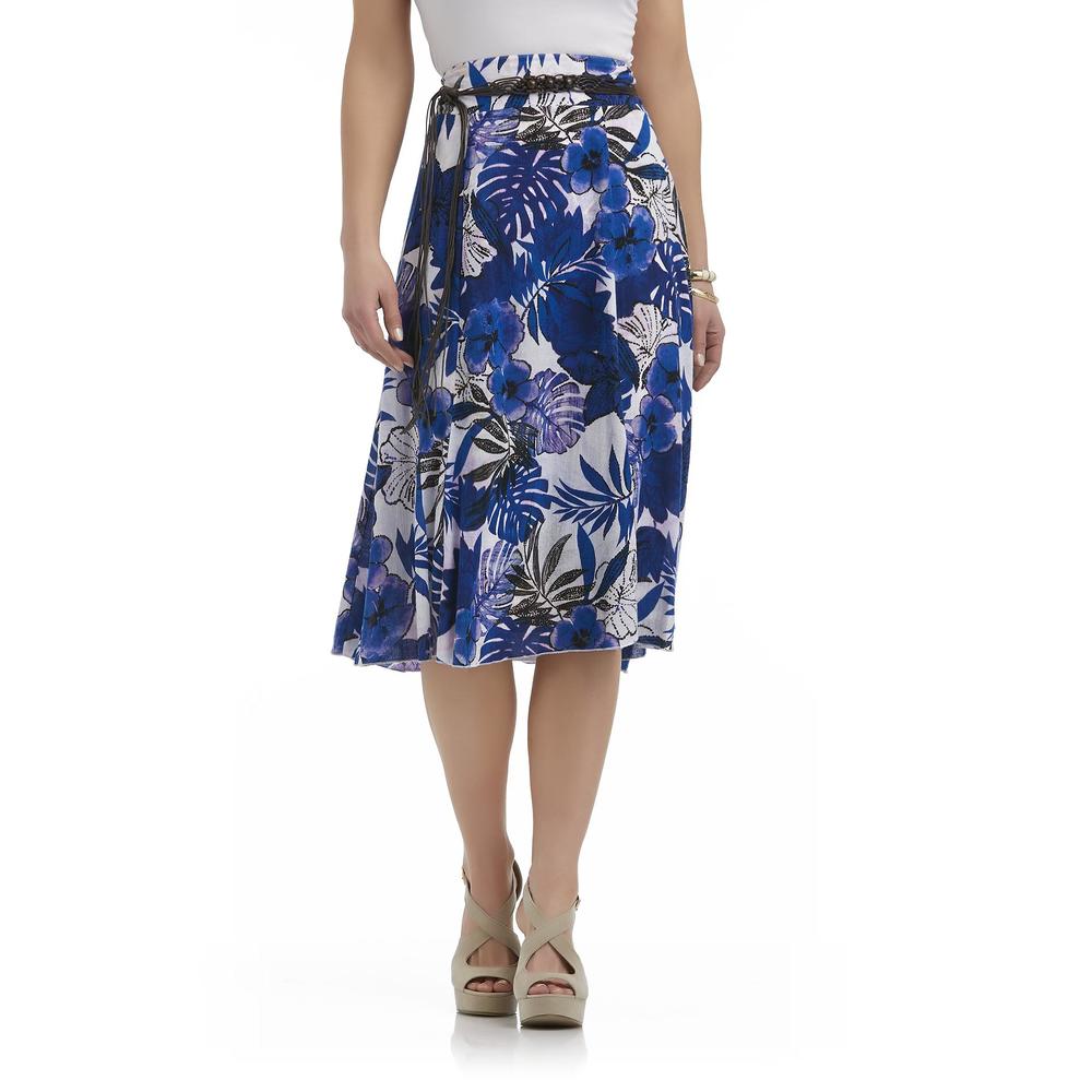 Laura Scott Women's Crinkle Gauze Skirt & Macrame Belt - Tropical Floral