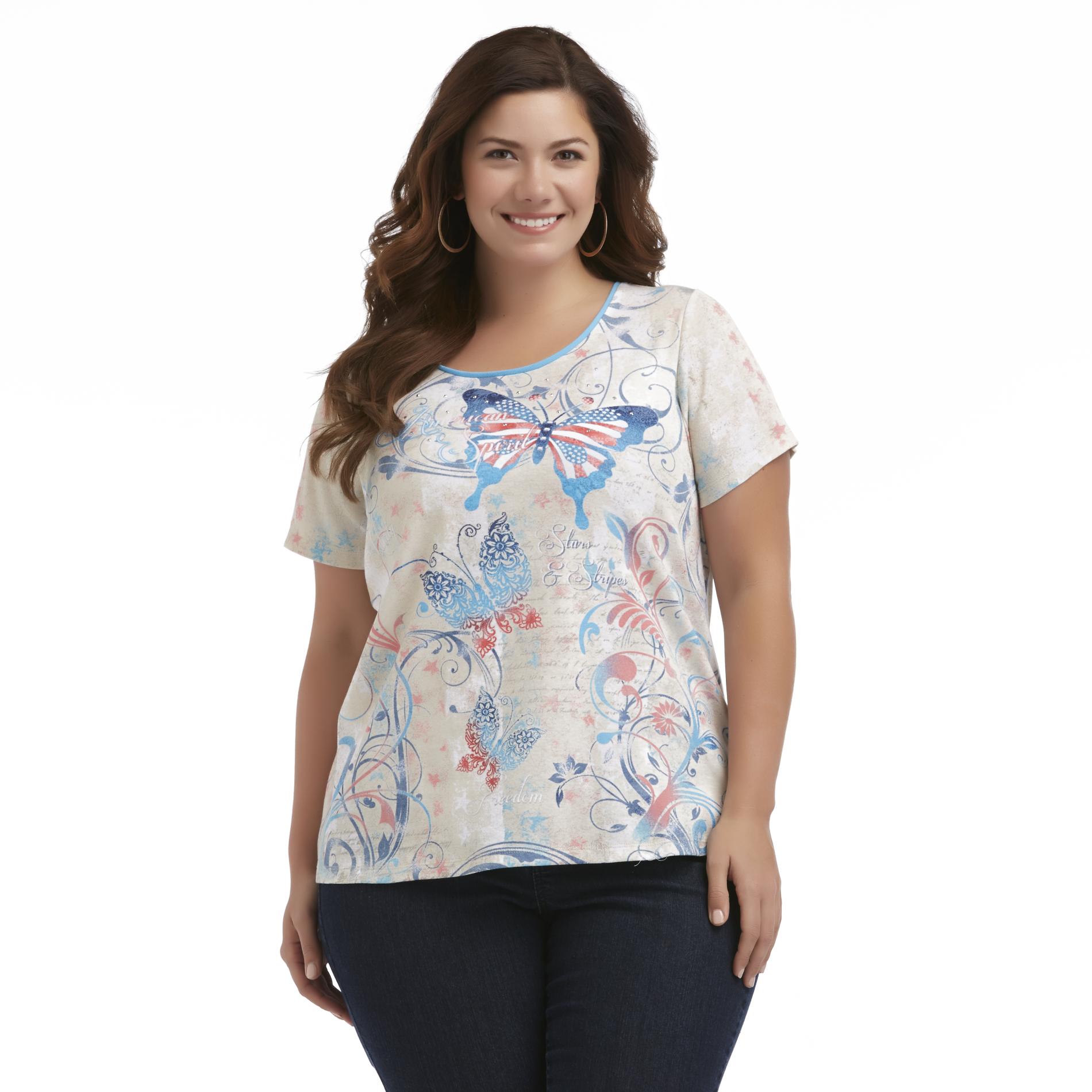 Holiday Editions Women's Plus Graphic Top - Butterflies