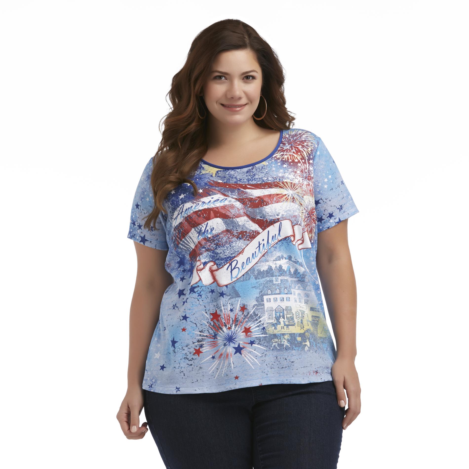 Holiday Editions Women's Plus Graphic Top - Fireworks
