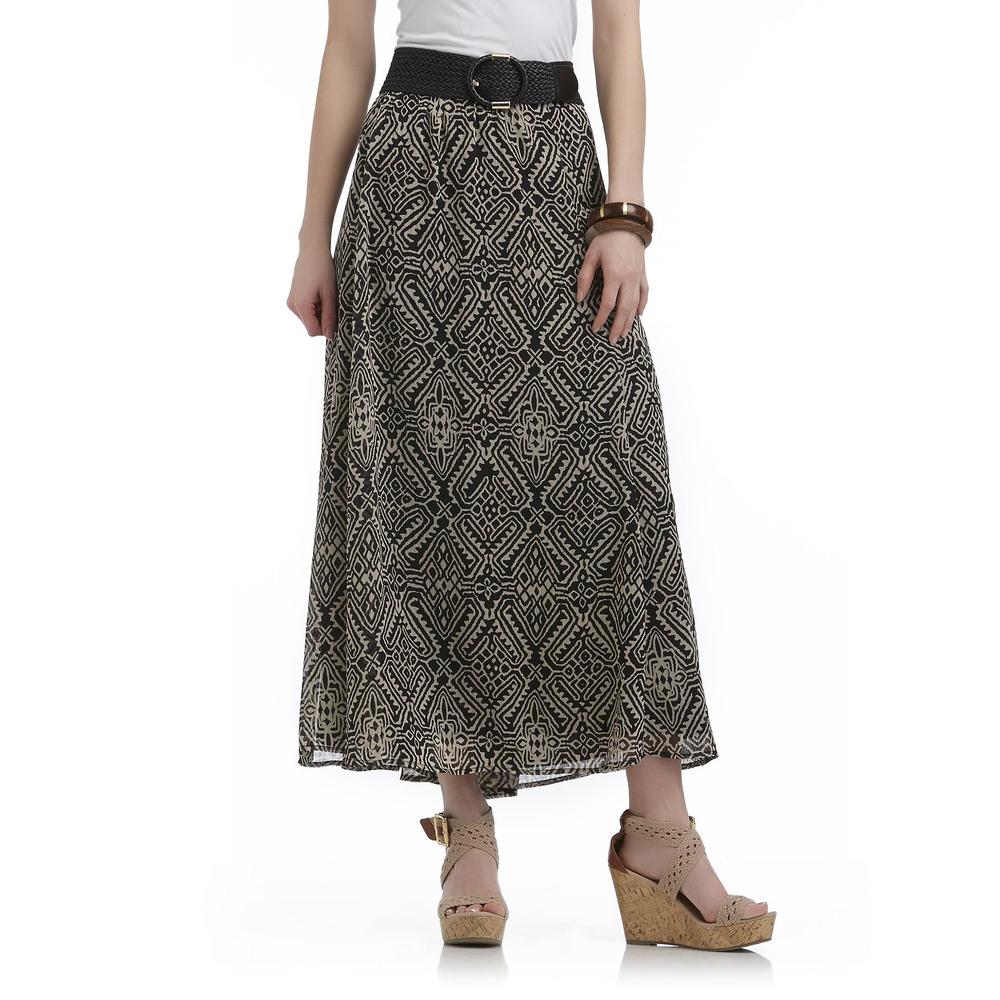 Covington Women's Chiffon Maxi Skirt & Belt - Abstract Print