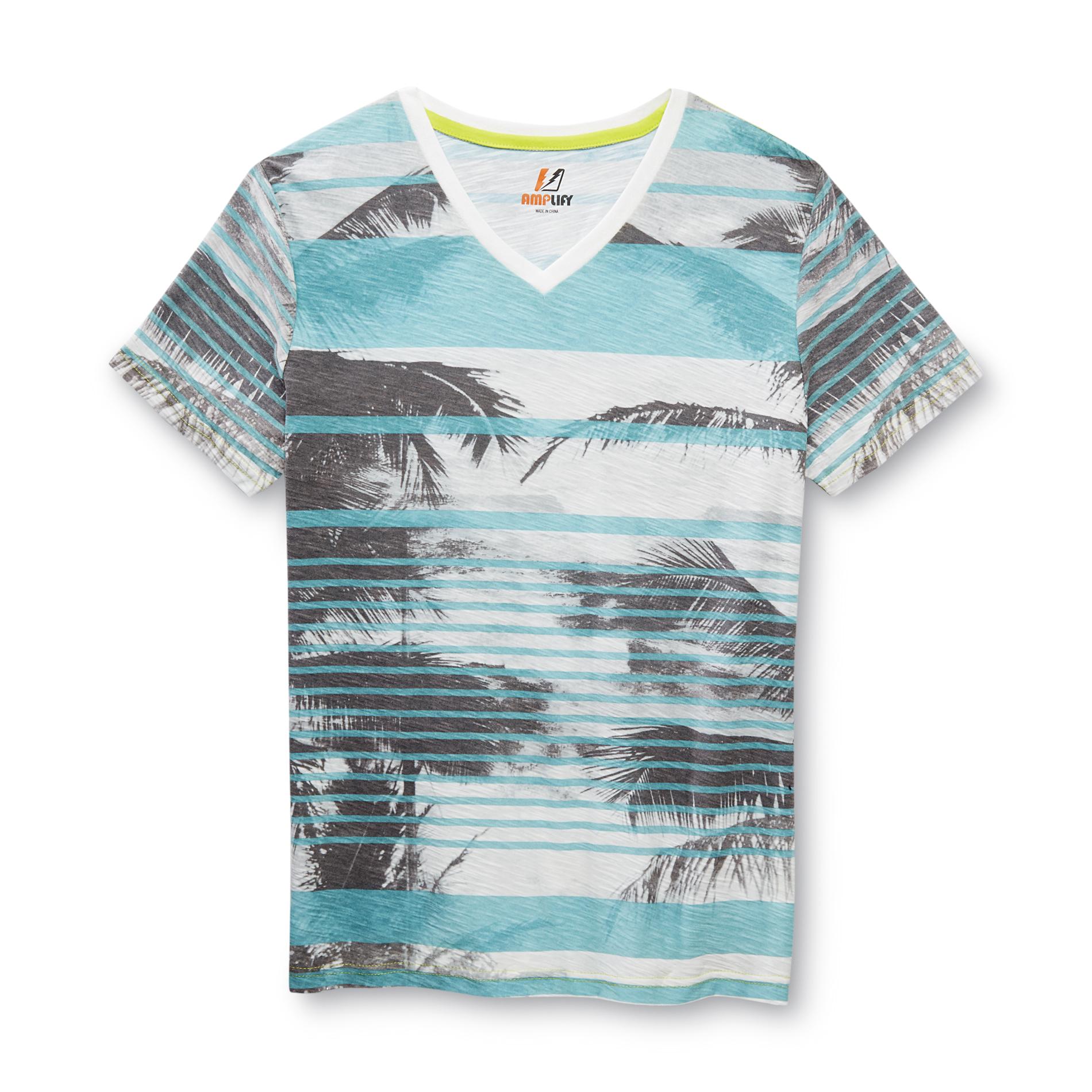 Amplify Young Men's V-Neck T-Shirt - Striped Palm Tree