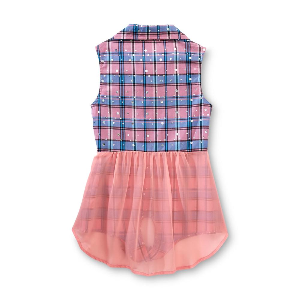 Route 66 Girl's Sleeveless Tie-Front Shirt - Spangled Plaid