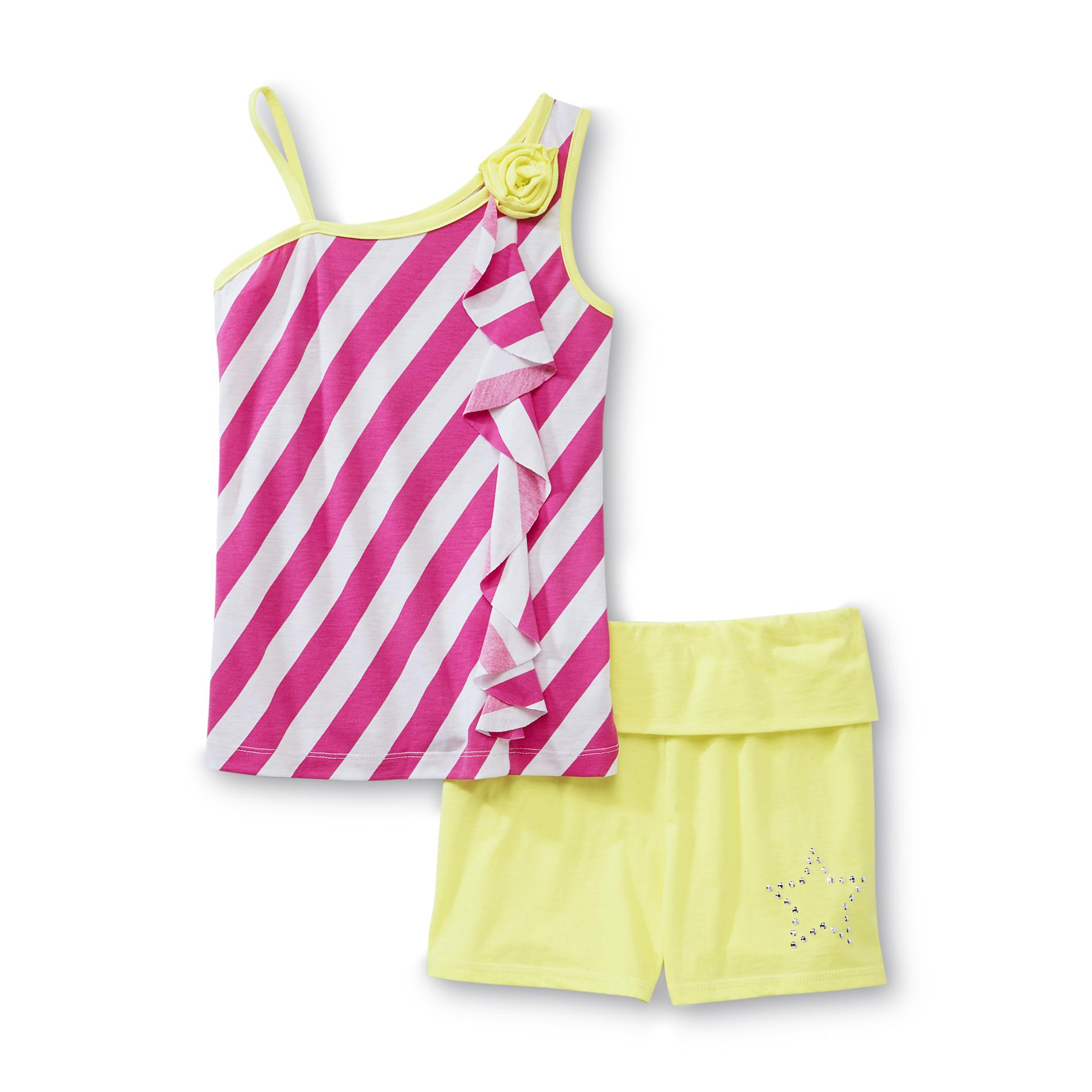 Piper Girl's One-Shoulder Top & Shorts - Striped & Star