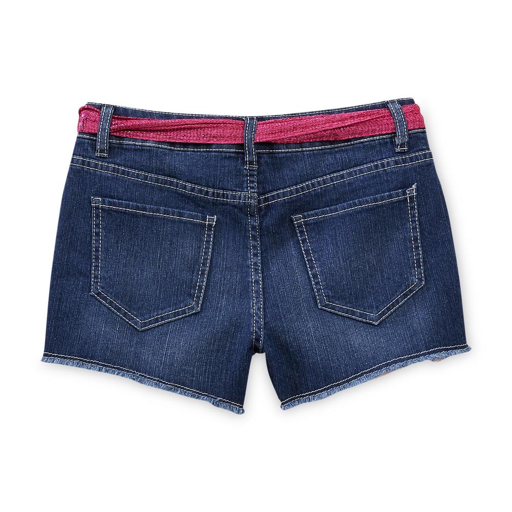 Route 66 Girl's Exposed Pocket Denim Shorts & Belt - Chevron
