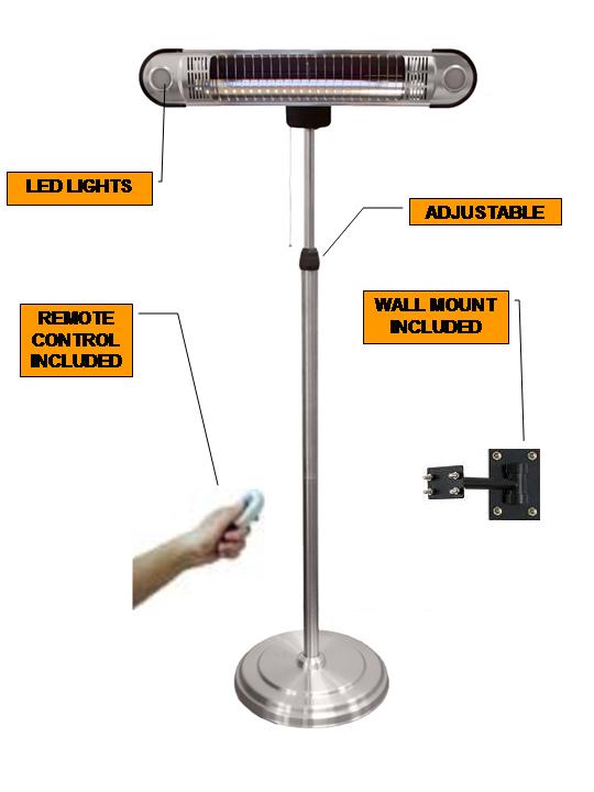 Hiland Indoor/Outdoor Tall Adjustable Infrared Patio Heater with LED Lights