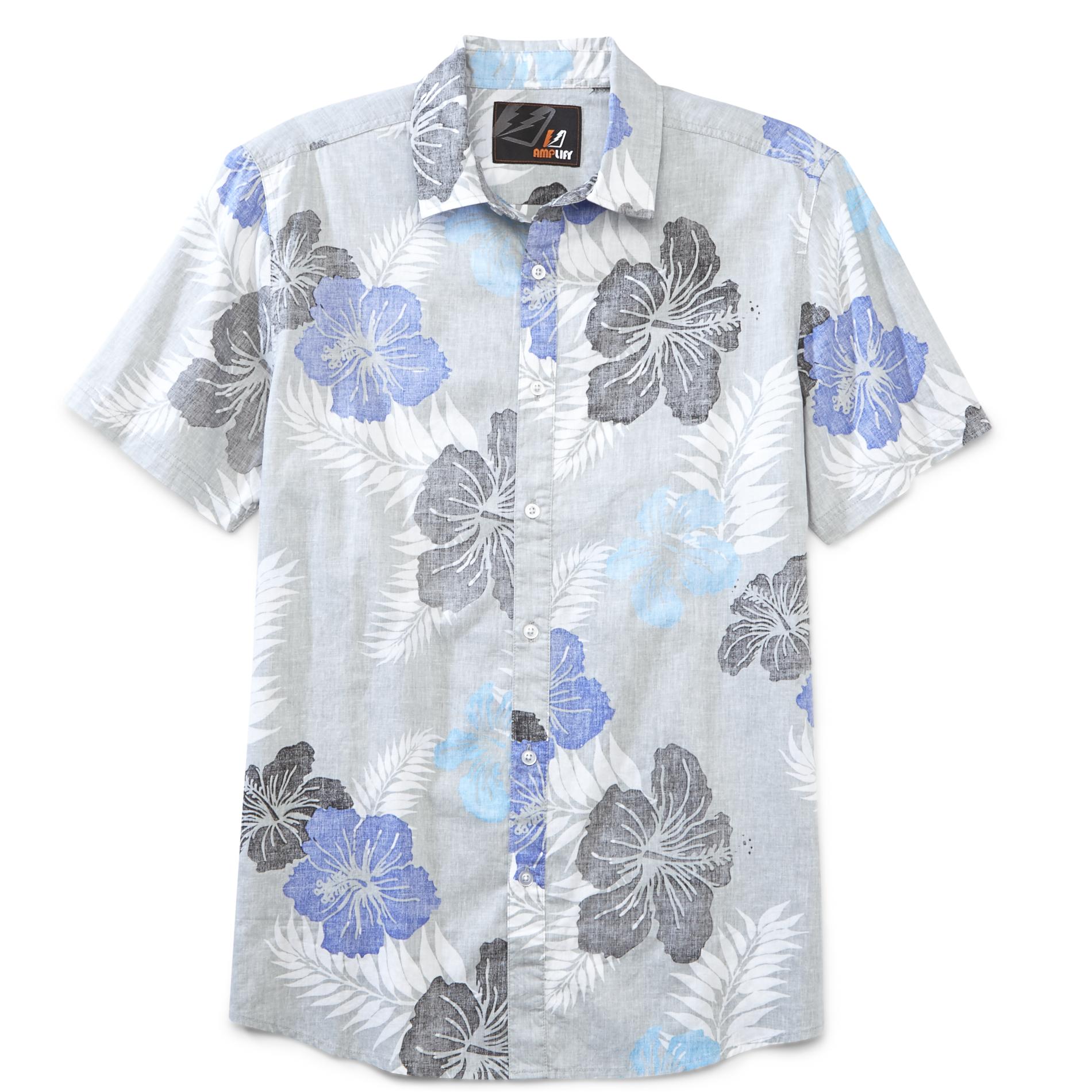 Amplify Young Men's Button-Front Shirt - Floral Ferns