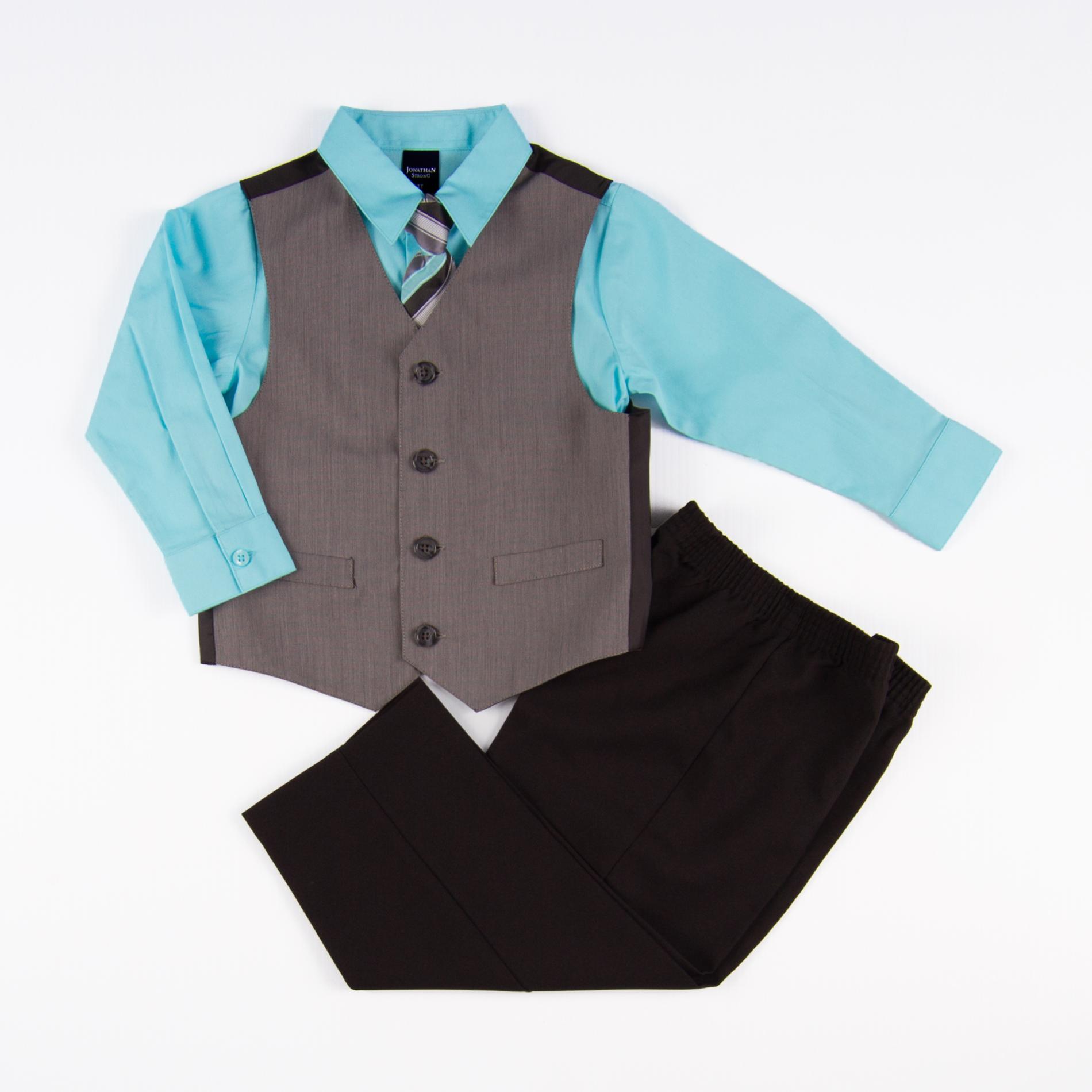 Jonathan Strong Boy's Dress Shirt  Tie  Vest & Pants Set - Plaid