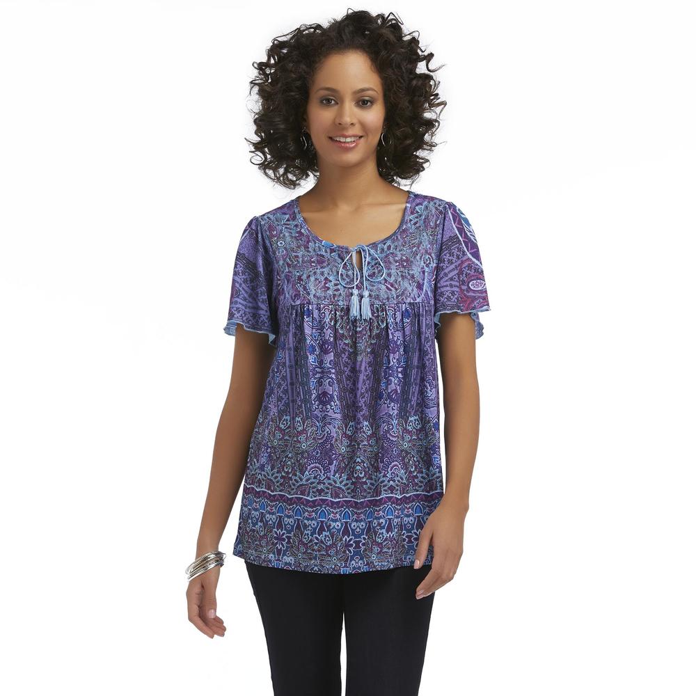 Live and Let Live Women's Peasant Top - Paisley Print