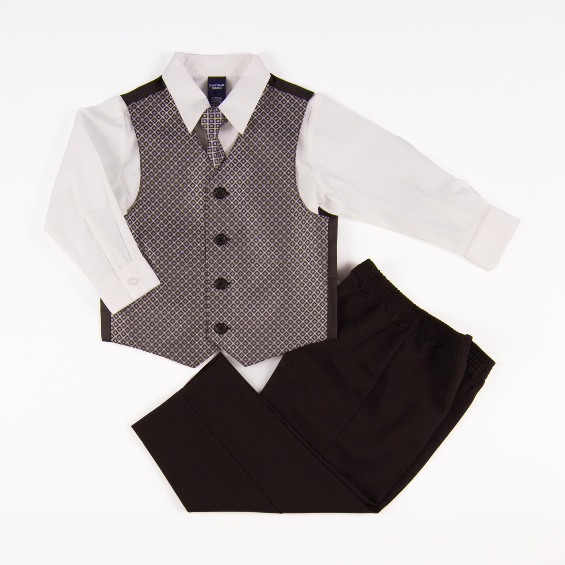 Jonathan Strong Boy's Dress Shirt  Tie  Vest & Pants Set - Checked