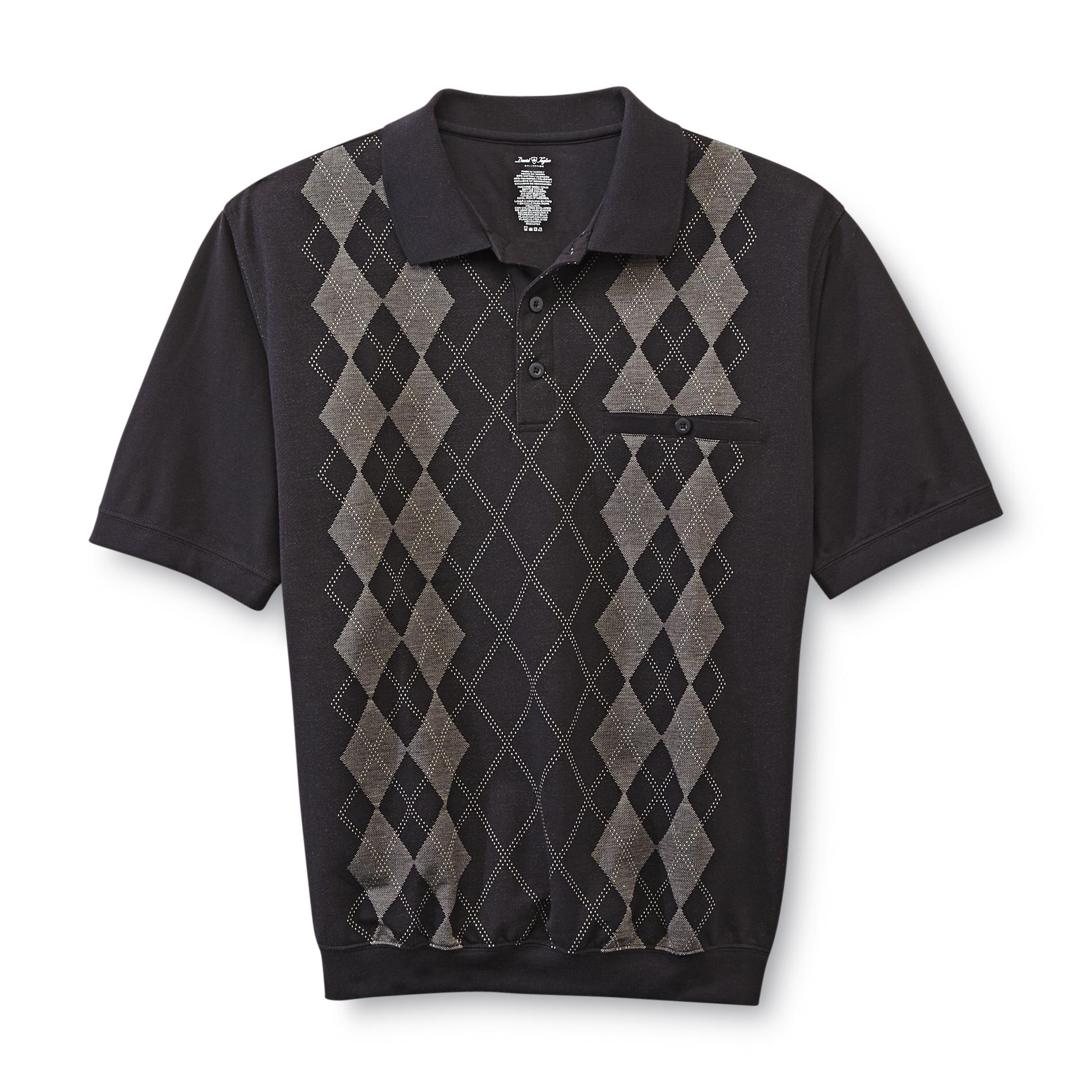 David Taylor Collection Men's Jacquard Knit Polo Shirt - Argyle Pattern
