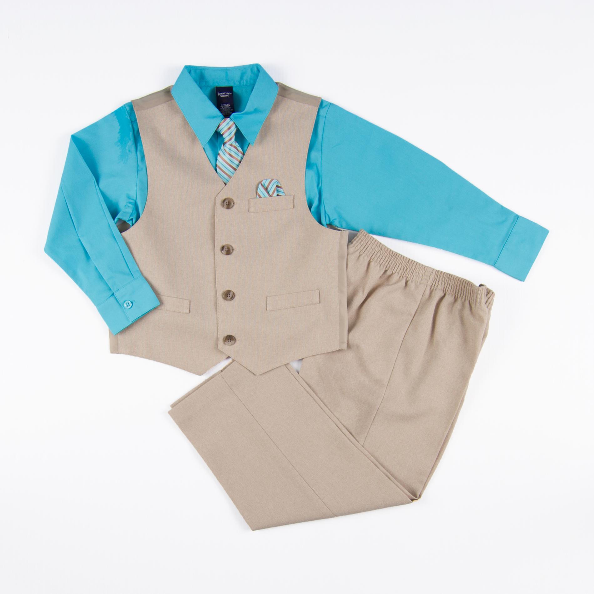 Jonathan Strong Boy's Dress Shirt  Tie  Vest & Pants Set - Striped