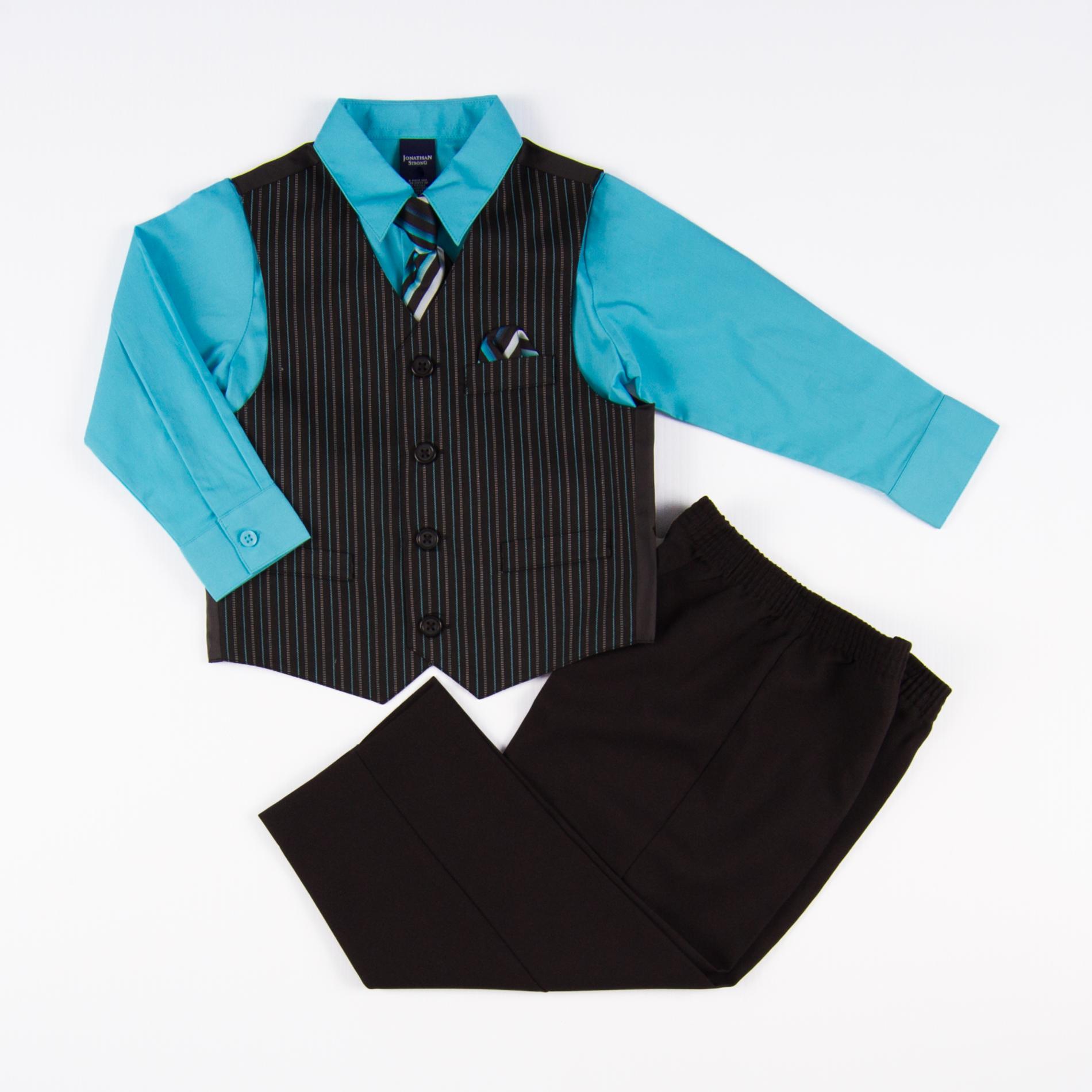 Jonathan Strong Boy's Dress Shirt  Tie  Vest & Pants Set - Pinstripe/Plaid
