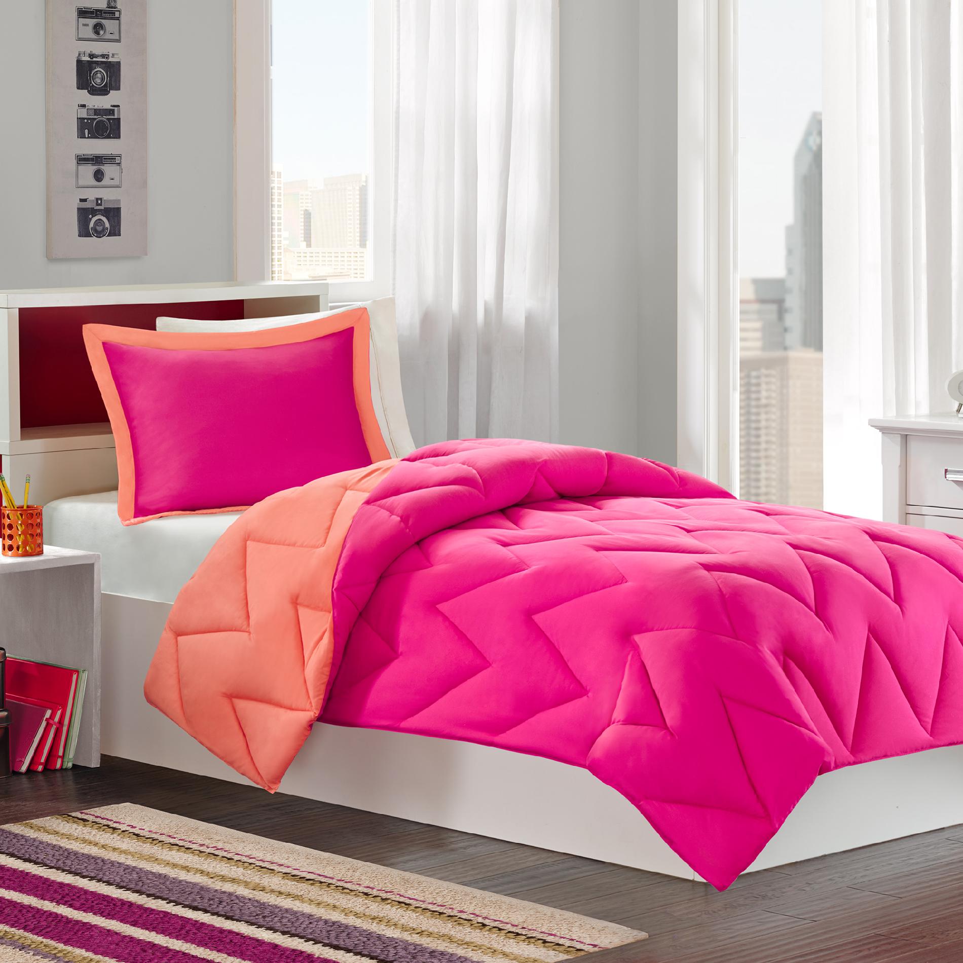 Colormate Raspberry/Coral Reversible Mini Bed Set - 3 Pieces