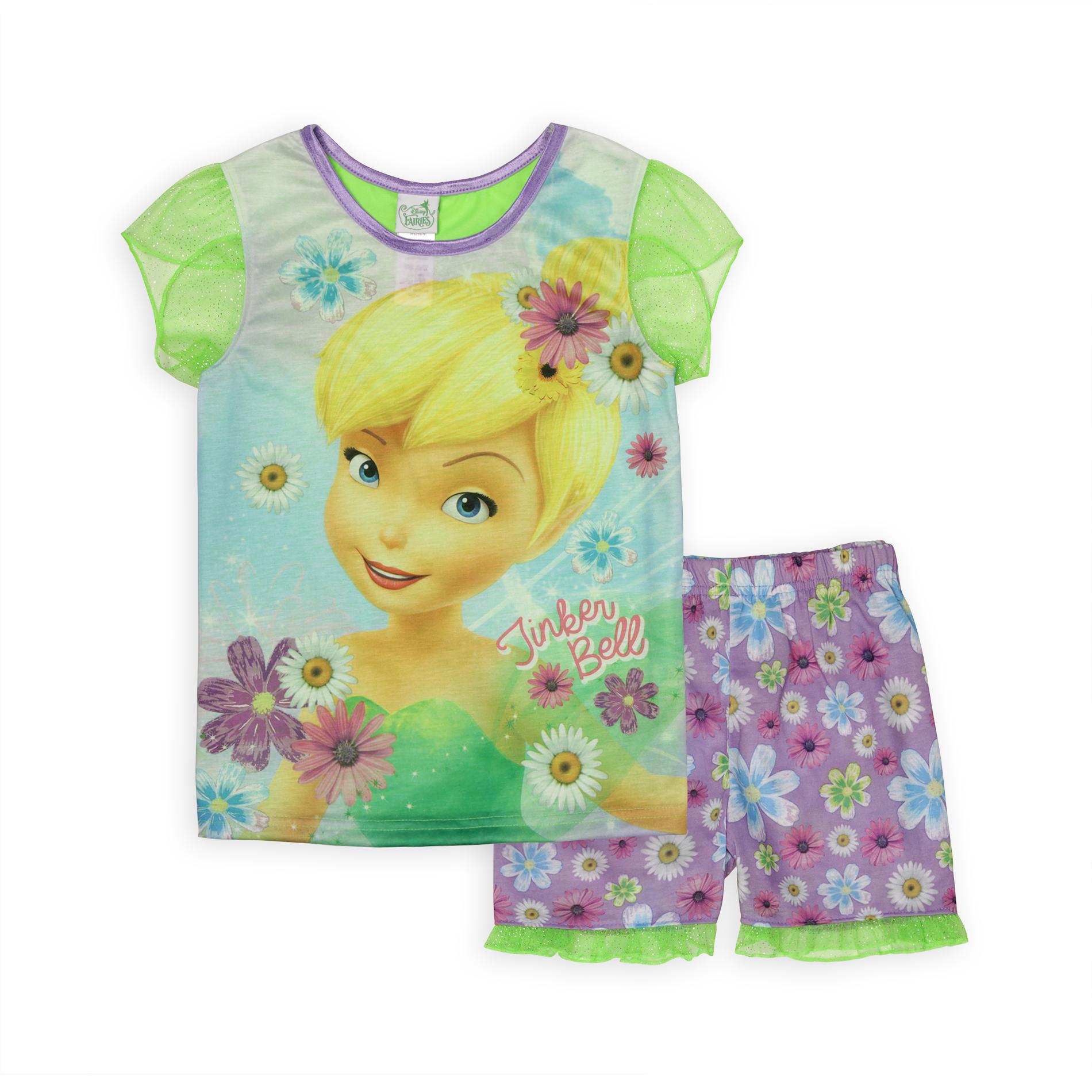 Disney Tinker Bell Girl's Pajama Top & Shorts - Ruffle Trim