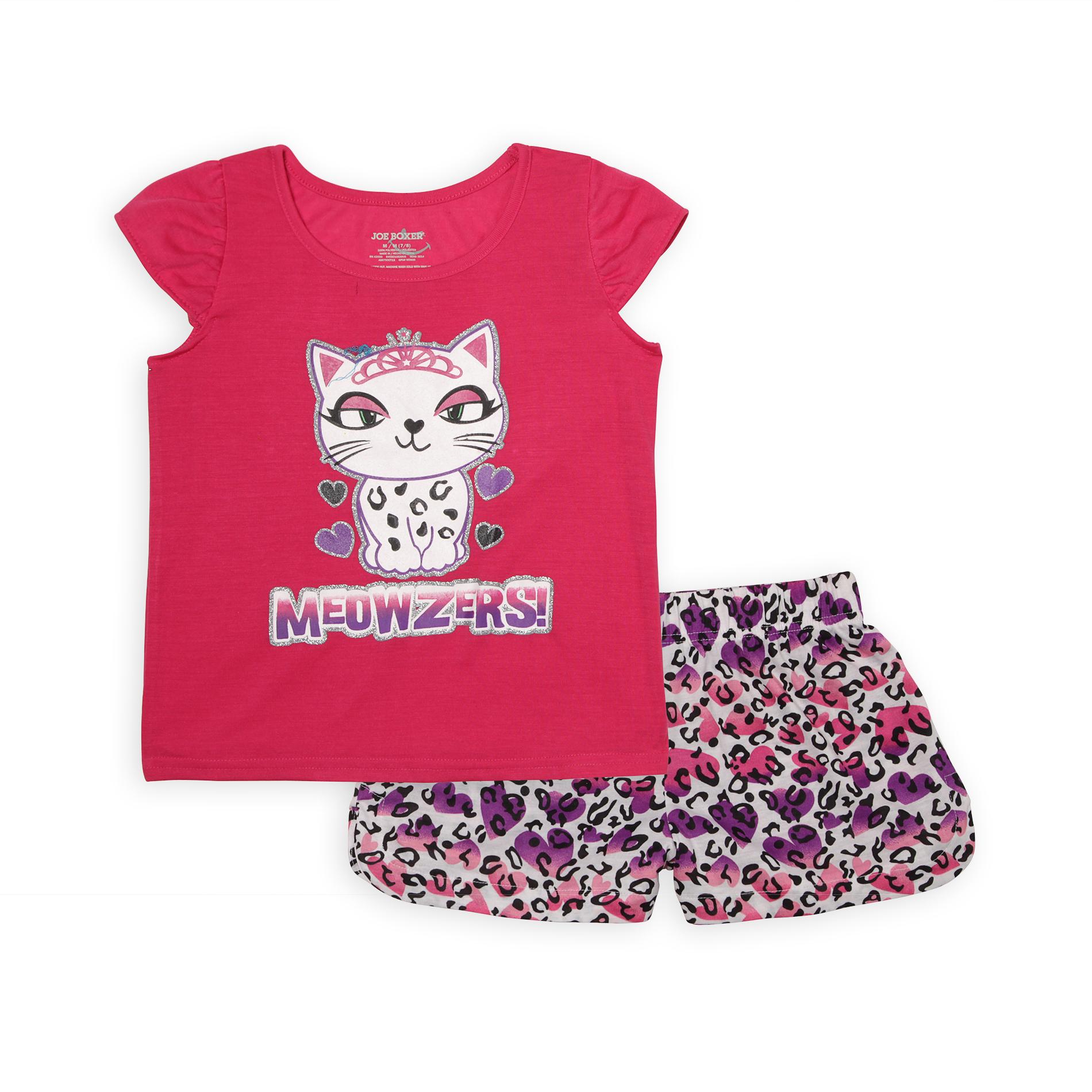 Joe Boxer Girl's Graphic Pajama Top & Shorts - Kitty Cat