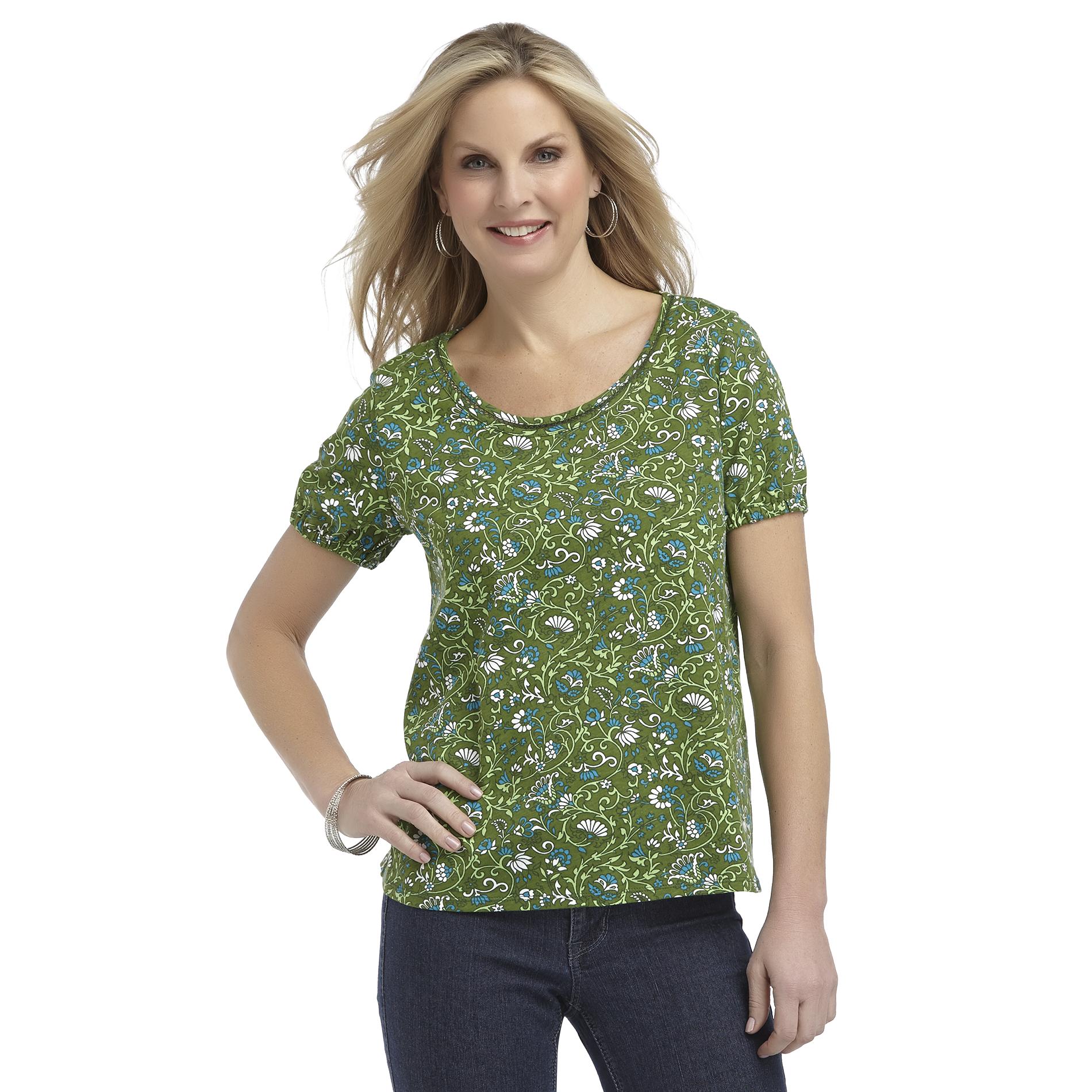 Basic Editions Women's Peasant Top - Floral Print