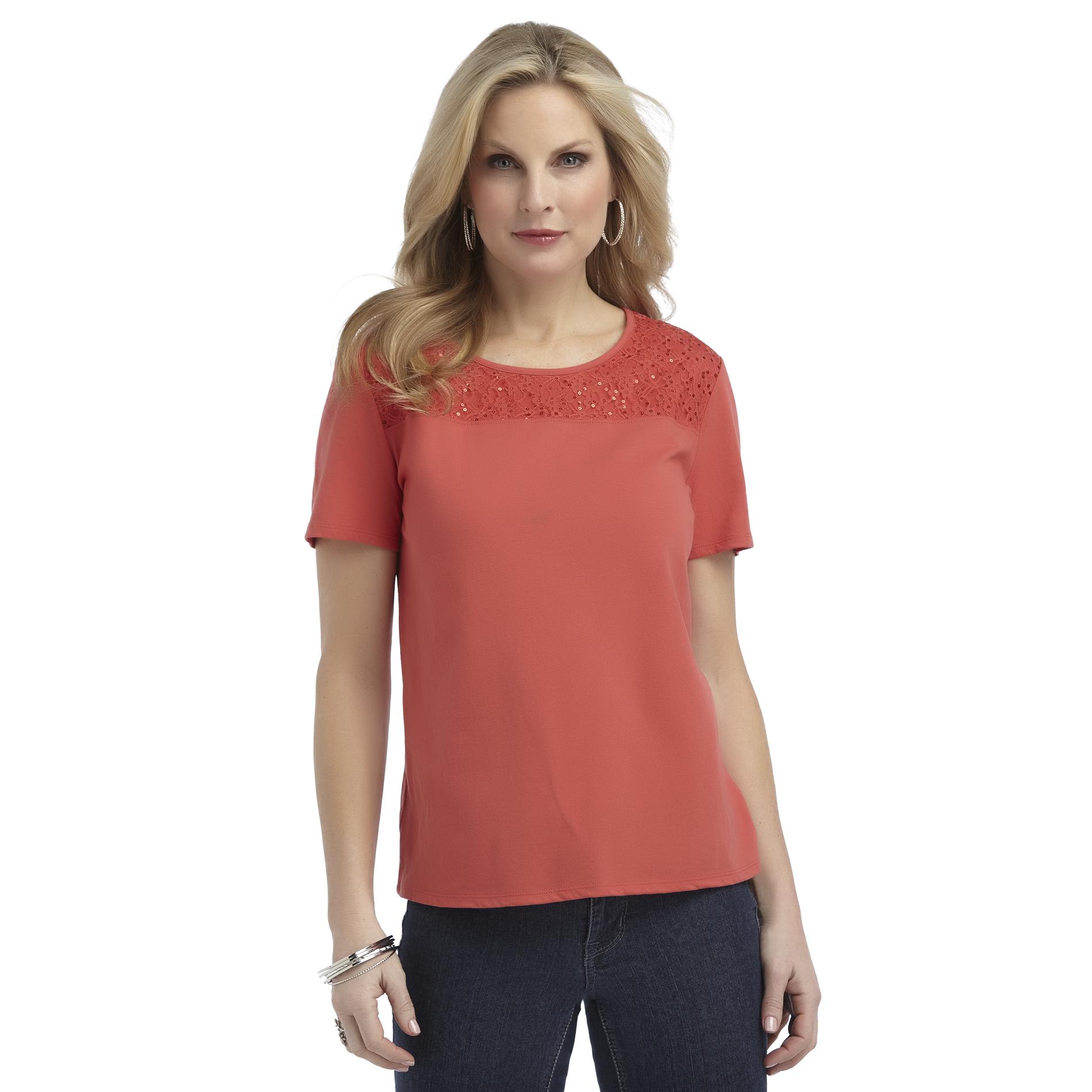 Jaclyn Smith Women's Sequin & Lace T-Shirt