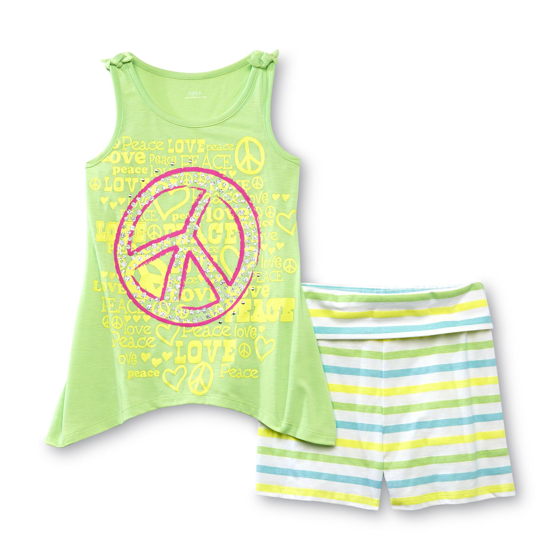 Piper Girl's Graphic Tank Top & Shorts - Peace