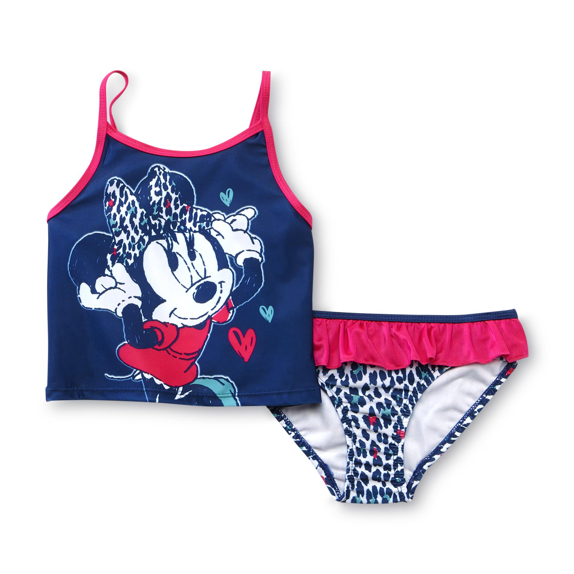 Disney Girl's Tankini Swimsuit - Minnie Leopard