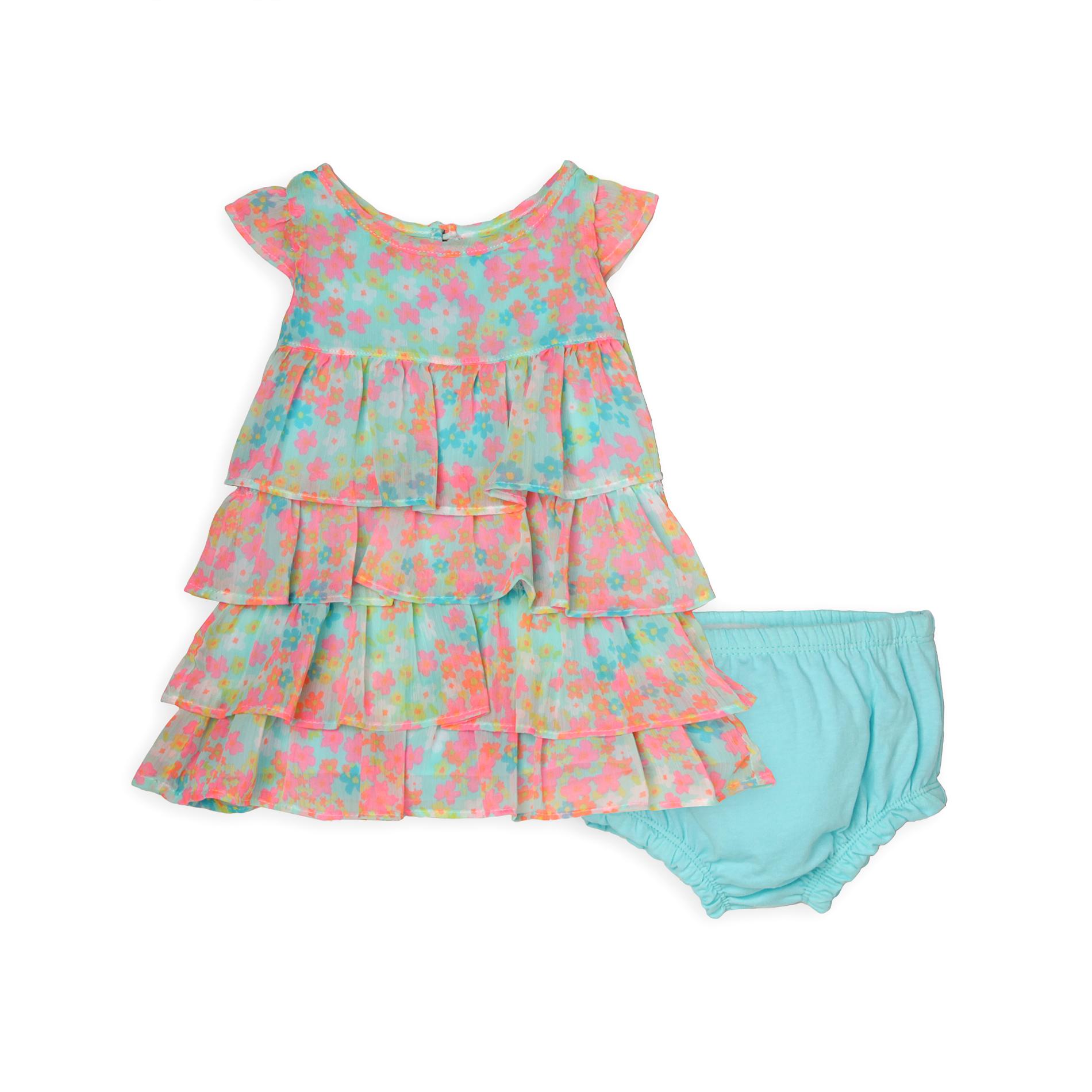 Little Wonders Newborn & Infant Girl's Tiered Chiffon Dress & Diaper Cover - Floral