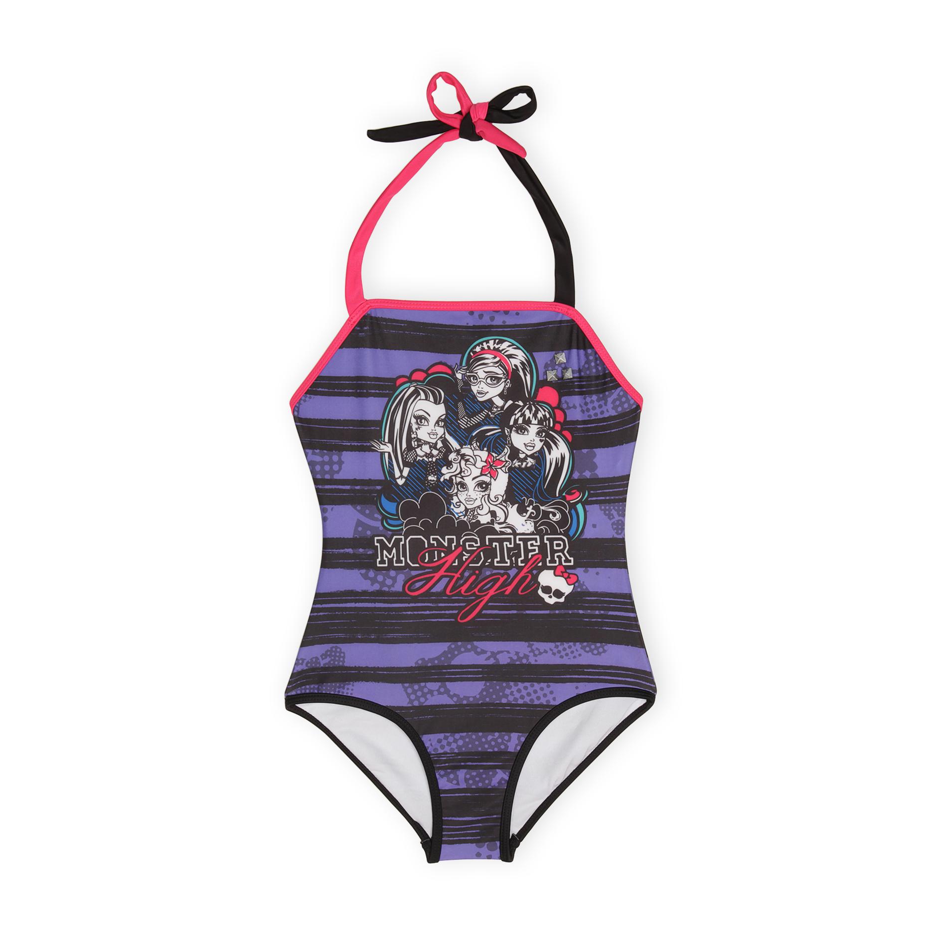 Monster High Girl's Halter Swimsuit - Striped
