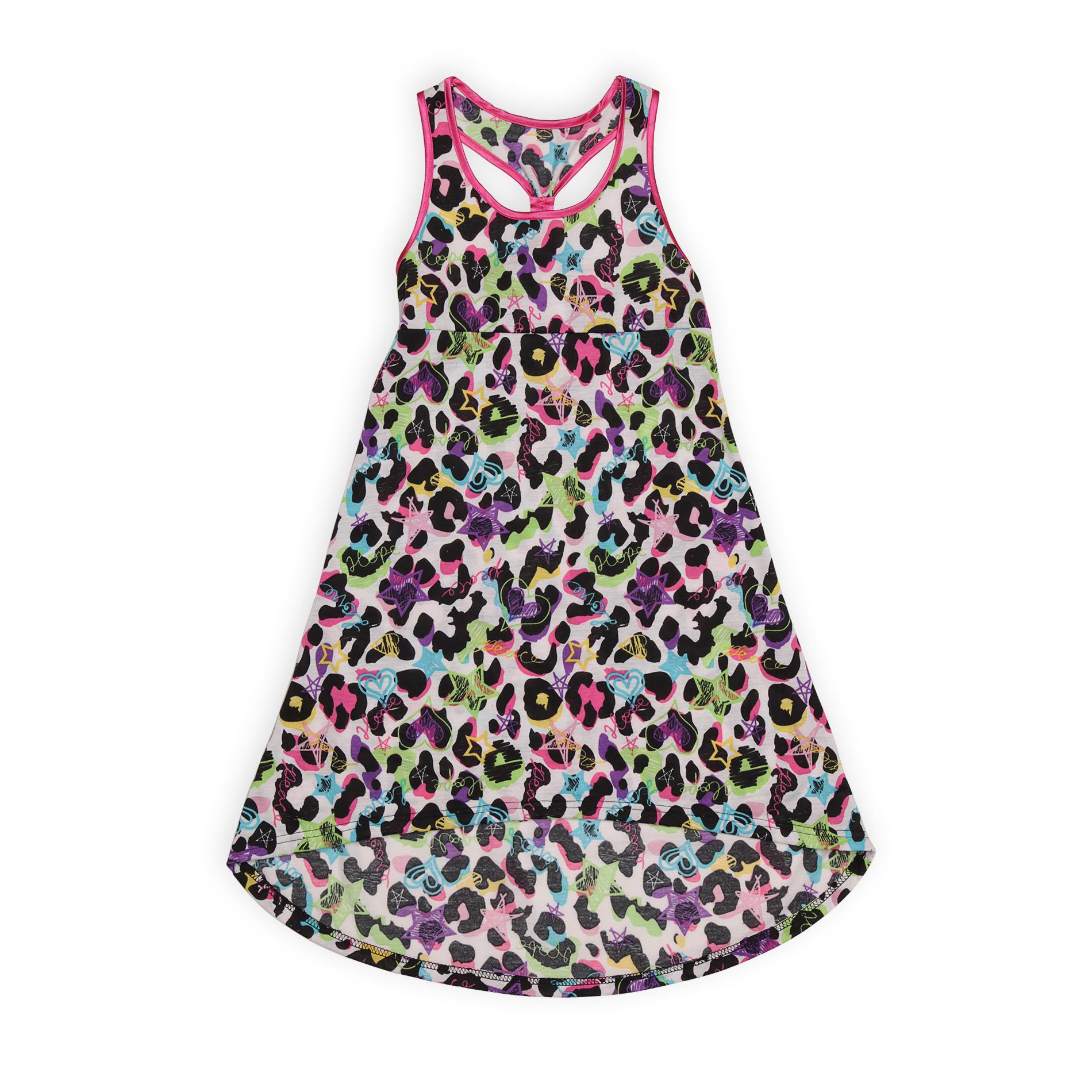 Piper Girl's High-Low Casual Dress - Stars & Leopard Print